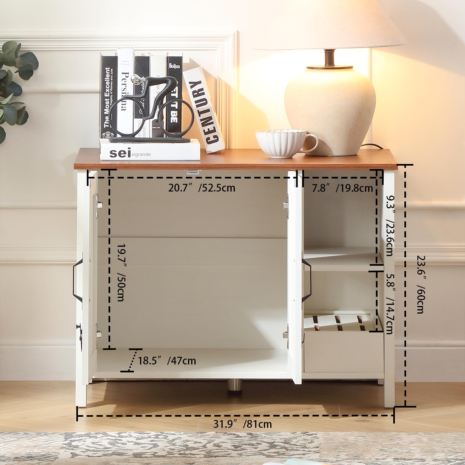 FOREST GRAVITY Mueble Arenero para Gato Pequeño Mueble Arenero para Gato Moderno 81 * 50 * 60 cm Casa para con Puerta y Tabique Separador Blanco Antiguo