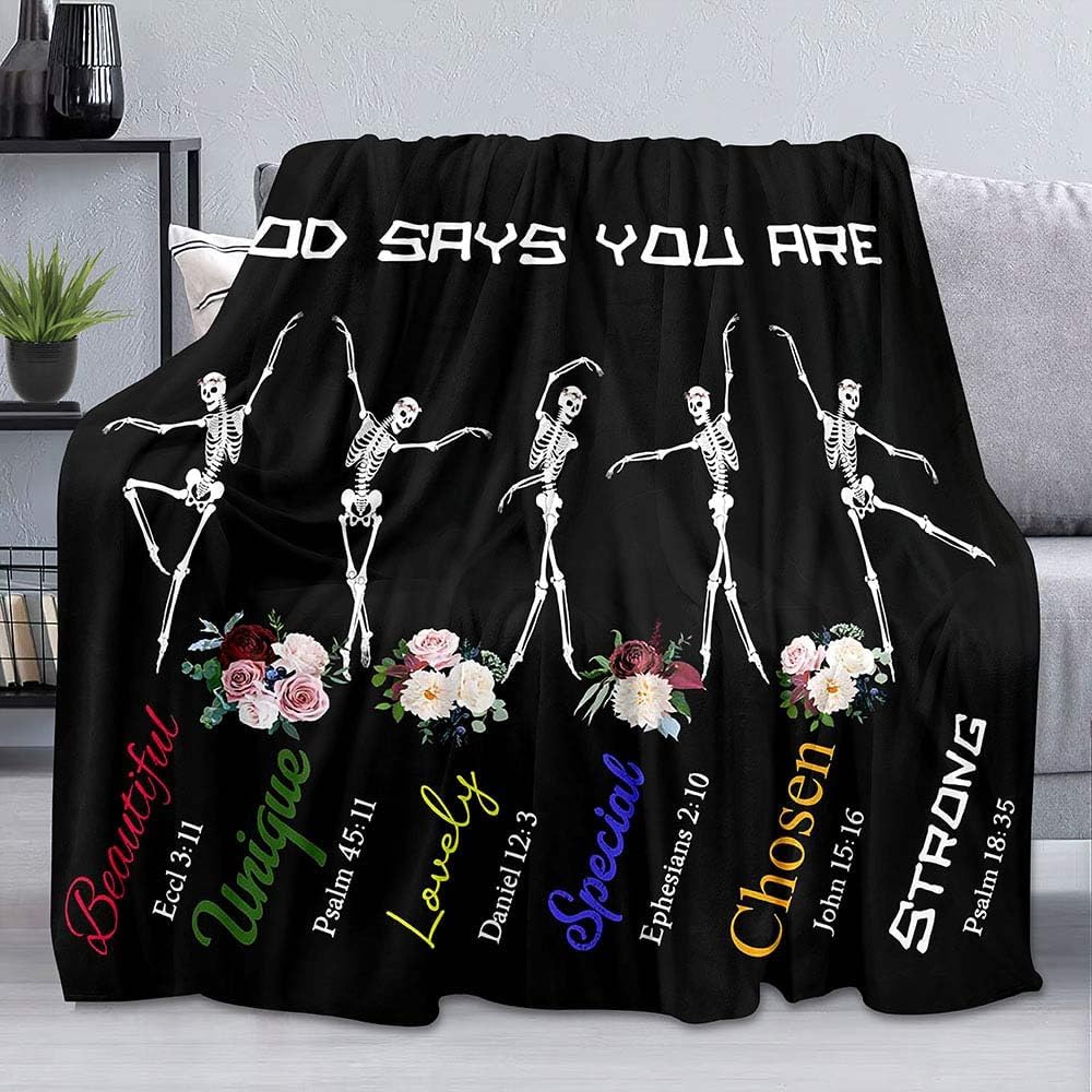 LUVIVIHOME Sugar Skull Throw Blanket - Teal Rose Floral Butterfly Skeleton Goth Blanket, Cozy Soft Lightweight Fluffy Fuzzy Warm Fleece for Couch, Sofa, 50"x60"