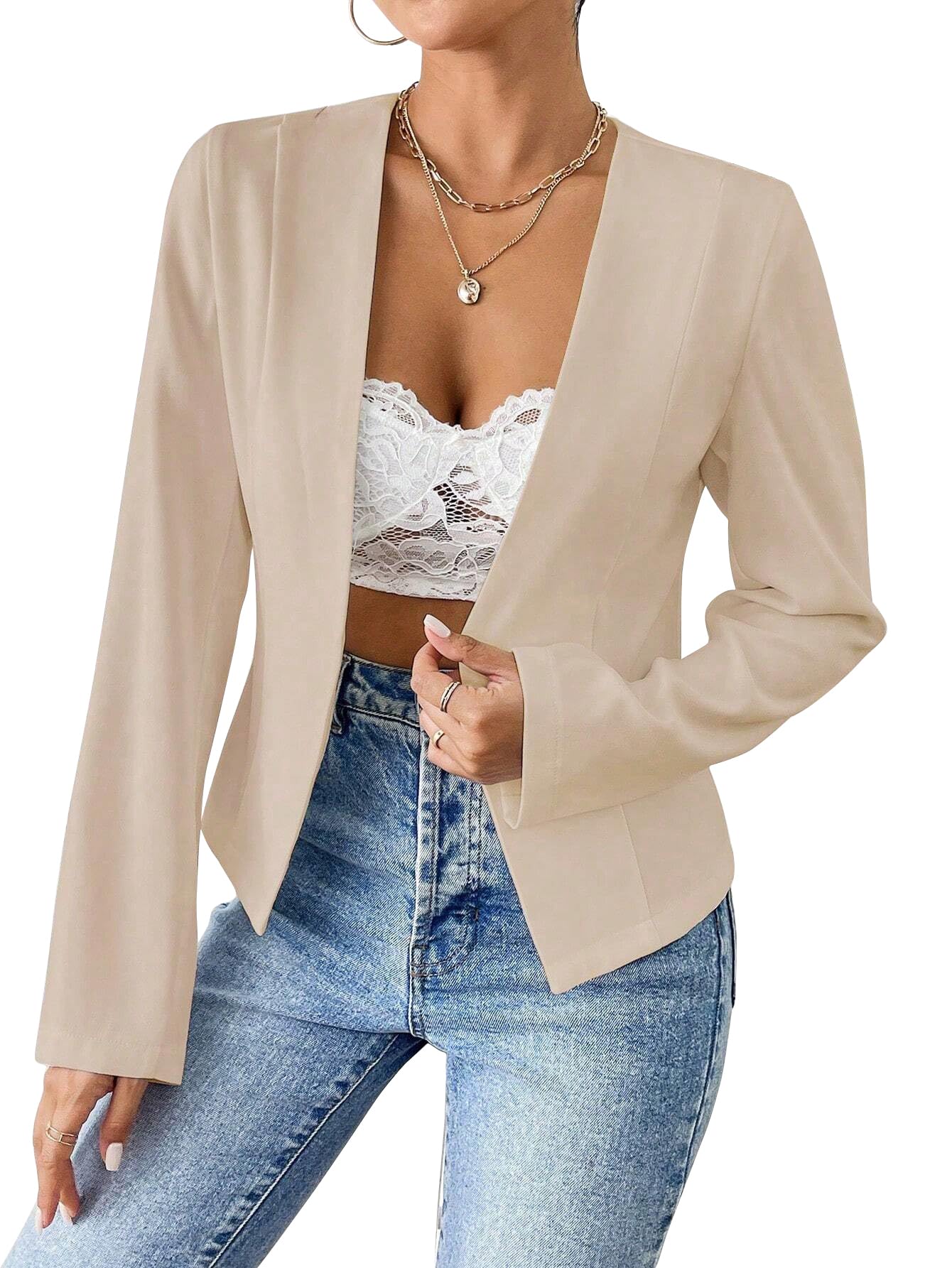Women's Blazers | Blazer for Women | Top | Tshirt | Tops for Woman | Open Front Jacket | Lightweight Coat | Longline Jackets | Formal | Regular Fit | Fashion-Forward | Office