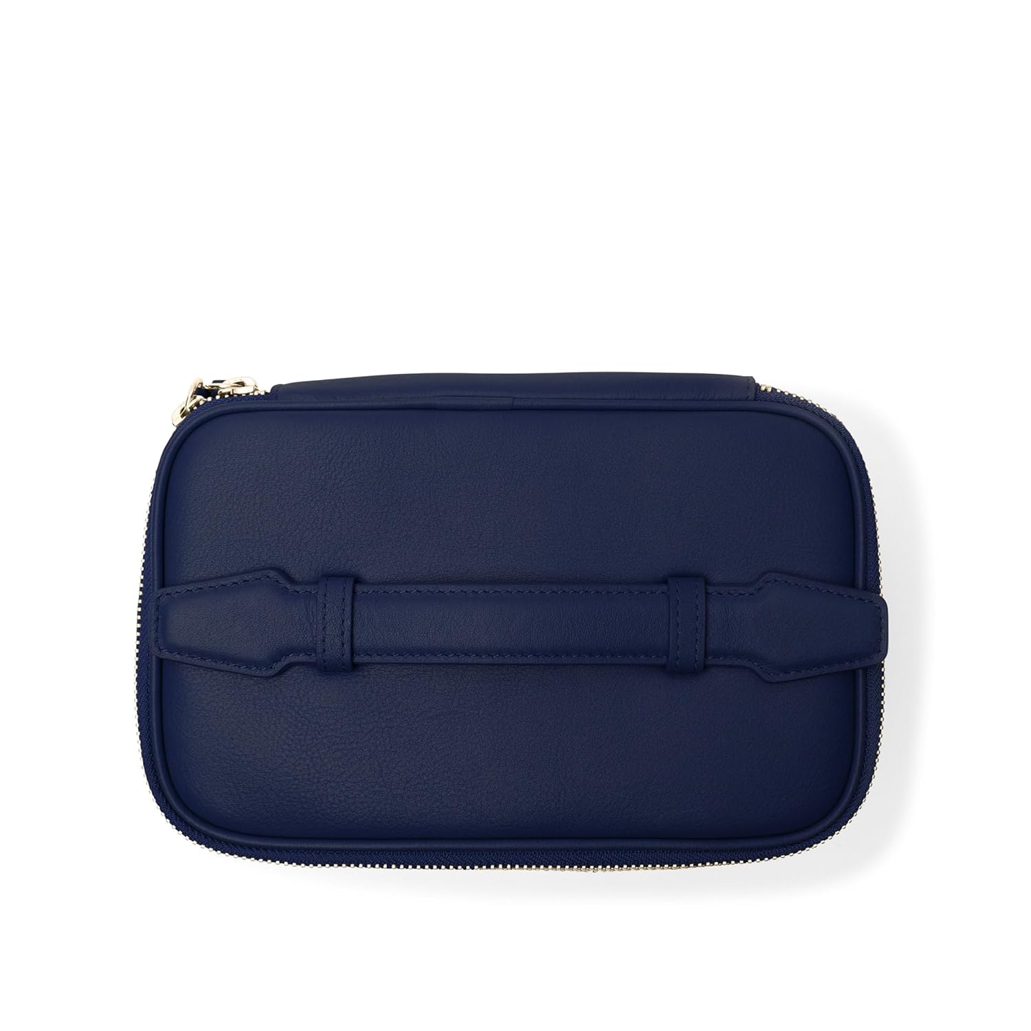 Leatherology Navy Blue Small Train Case – Full-Grain Leather Travel Cosmetic Bag with Water-Resistant Lining, Zippered & Open Pockets, Compact Beauty Organizer