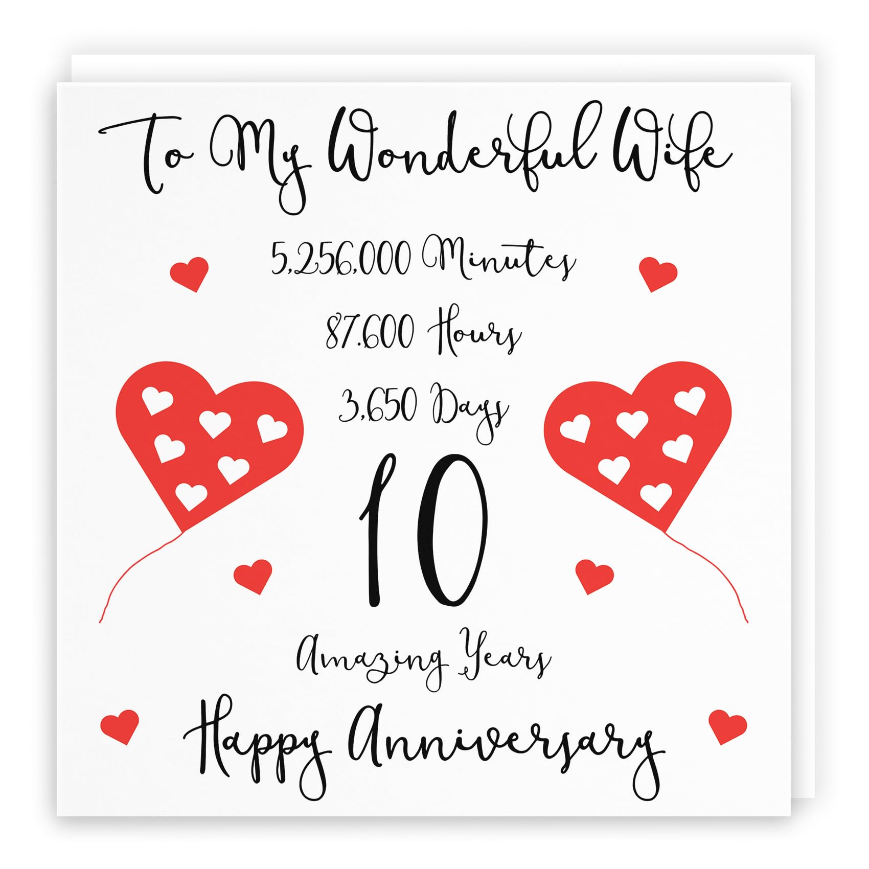 Hunts England - Romantic Wife 10th Wedding Anniversary Card - To My Wonderful Wife - 10 Amazing Years - Timeless Collection