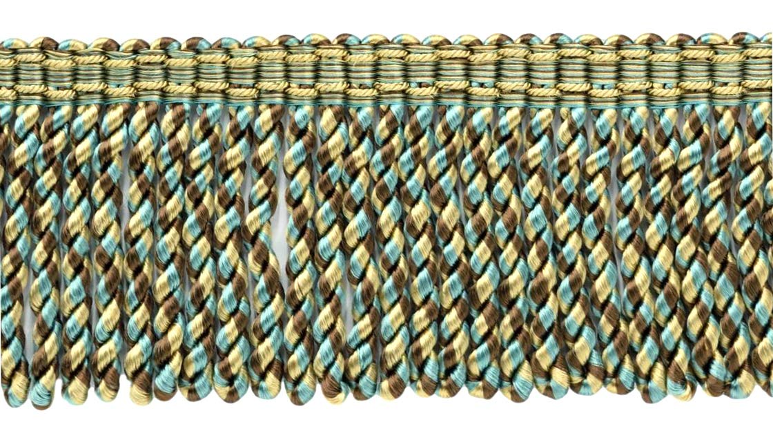 Franges dorées Camel DecoPro 5,5m galon léger style BFS3 de couleur bleu paon PR24