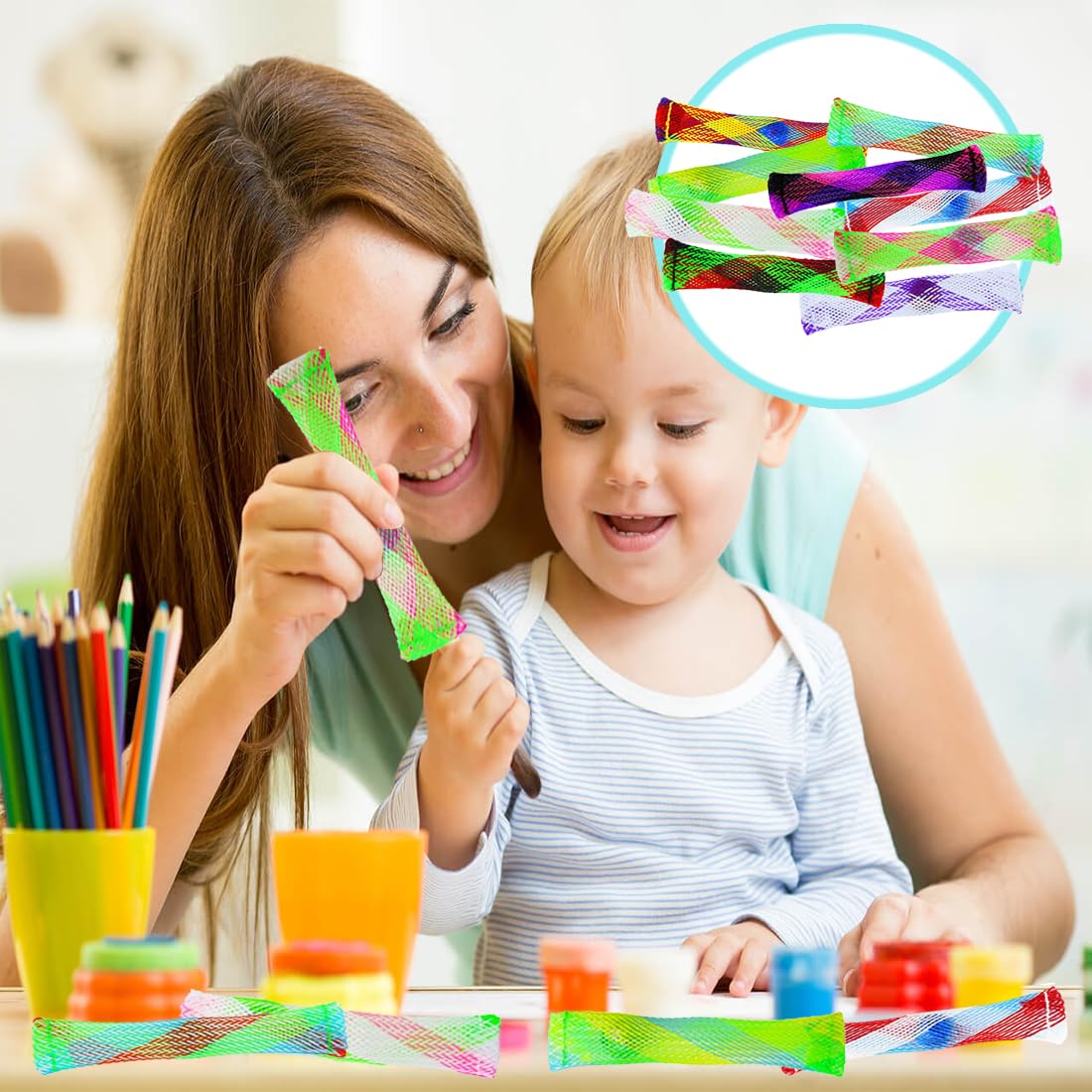 Jouets Fidget Tube En Maille Tissée Avec Verre Et Marbre