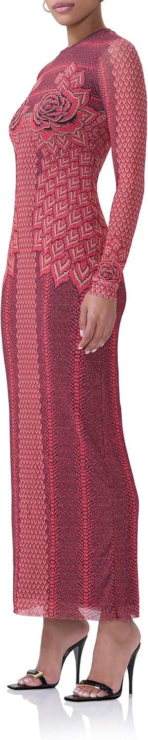 AFRM Womens Didi Crewneck Mesh Long Sleeve Maxi Bodycon Dress - Image 3