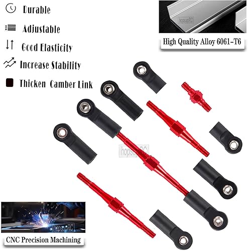 Miniatura 4 de Tensores ajustables para 110 SlashRustlerStampedeBandit VXL 4WD, tensores ajustables Camber Links Toe Link, 7 unidades, rojo