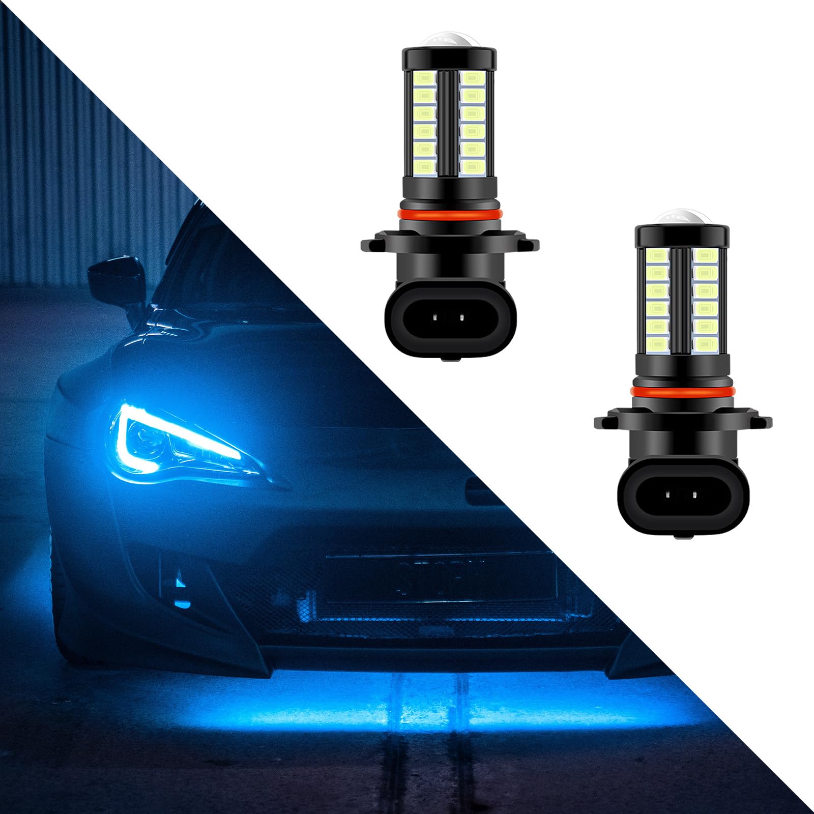 2 PCS Fog Lights Bulbs, 6500K 12V Plug and Play Anti-Fog Lights, Super Bright 1500 Lumen 5730 33-SMD Chip Power LED Bulbs, Universal Car Accessories for Most (Ice Blue)