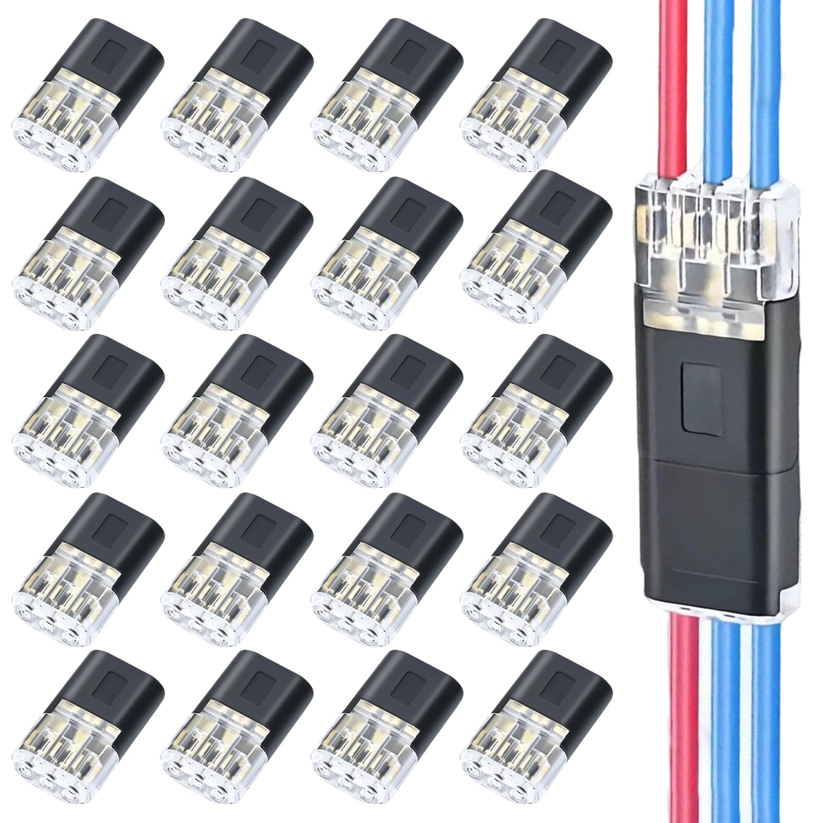 20 Pezzi Connettore, Connettori Cavo 3 Pin, Connettori Elettrici Rapidi, per Fili 18-22 AWG, Terminali Elettrici LED, Auto, Bassa Tensione
