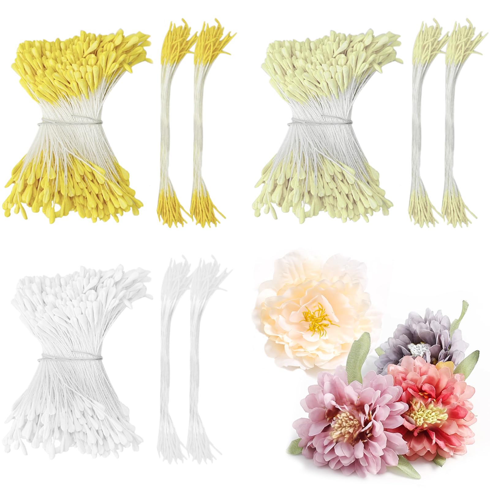 CiShow Lot de 1200 étamines artificielles en Forme de Malt - 2,5 + 1 mm - Double tête - Perles - Étamine Mate - Mini Fleurs artificielles à Double tête - pour Bricolage