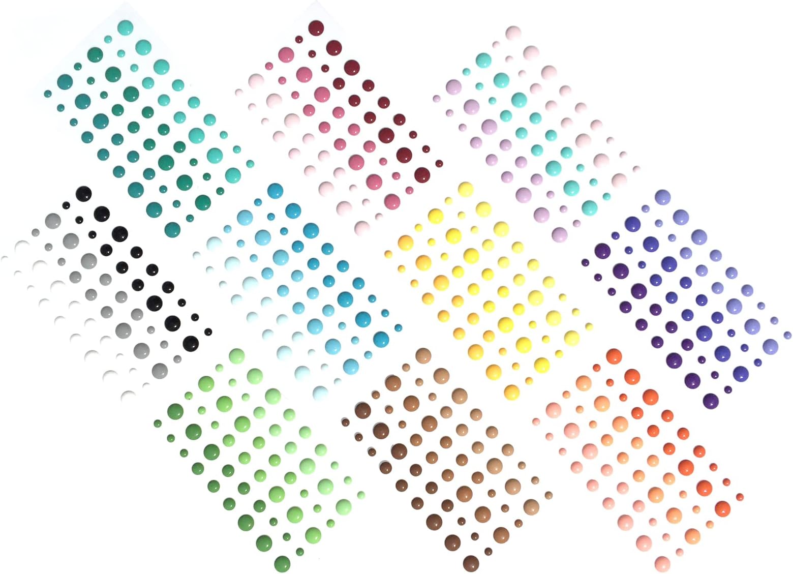 (Pack of 10) 54pcs/Pack Round Assorted Size self Adhesive Enamel dots 30 Mix Colors