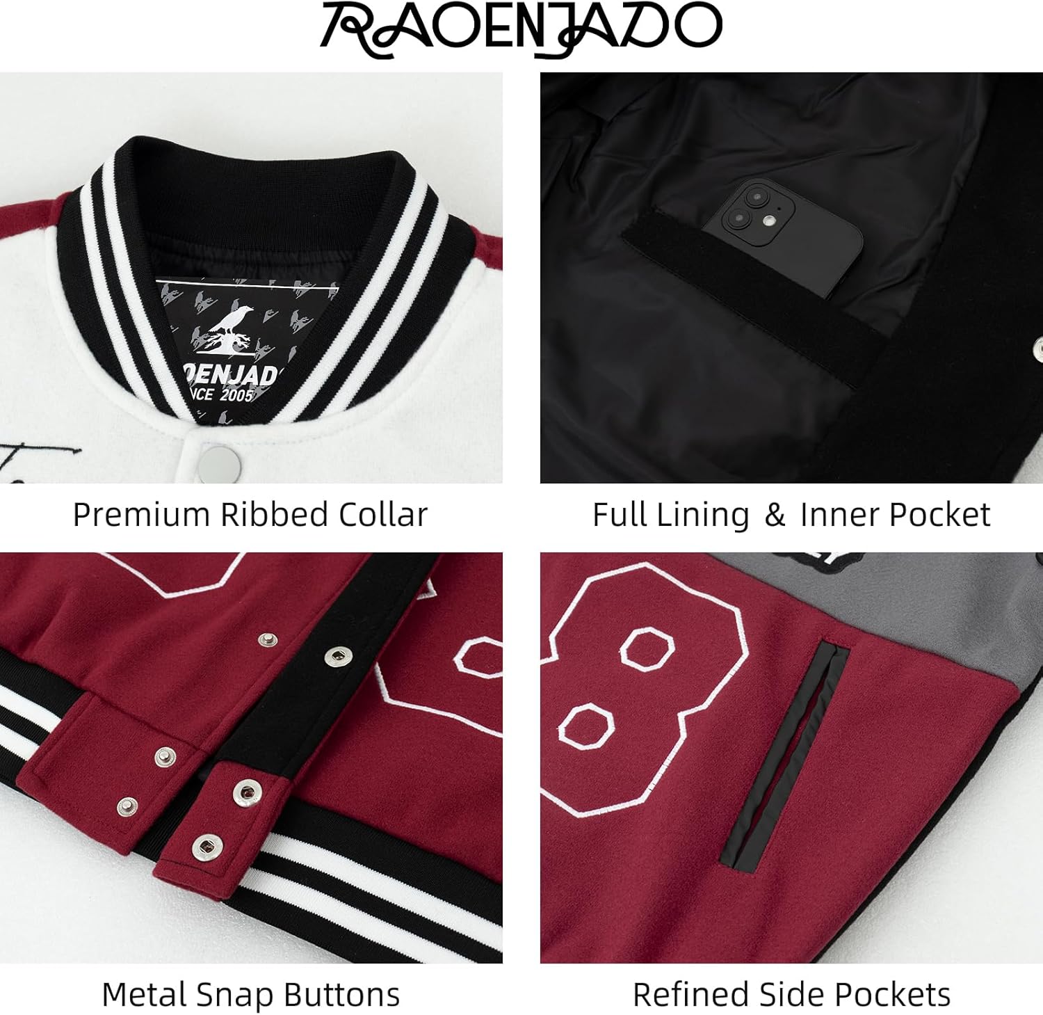 Racing Jacket Men's Bomber Jacket with Faux Leather Sleeves Baseball Style Varsity Jacket - Image 4