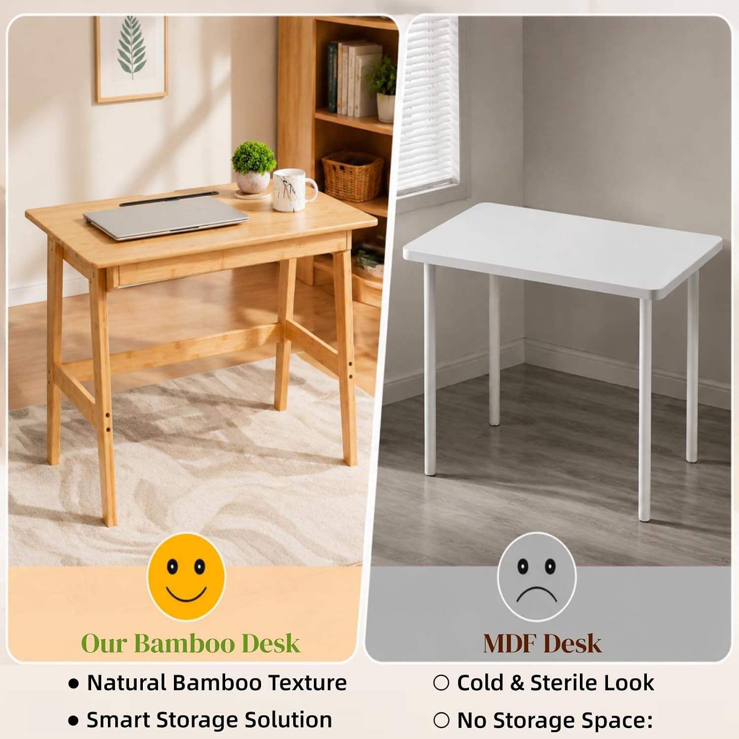 Dicunoy Writing Desk with Drawer, 31 Inch Bamboo Computer Desk with Storage image 4