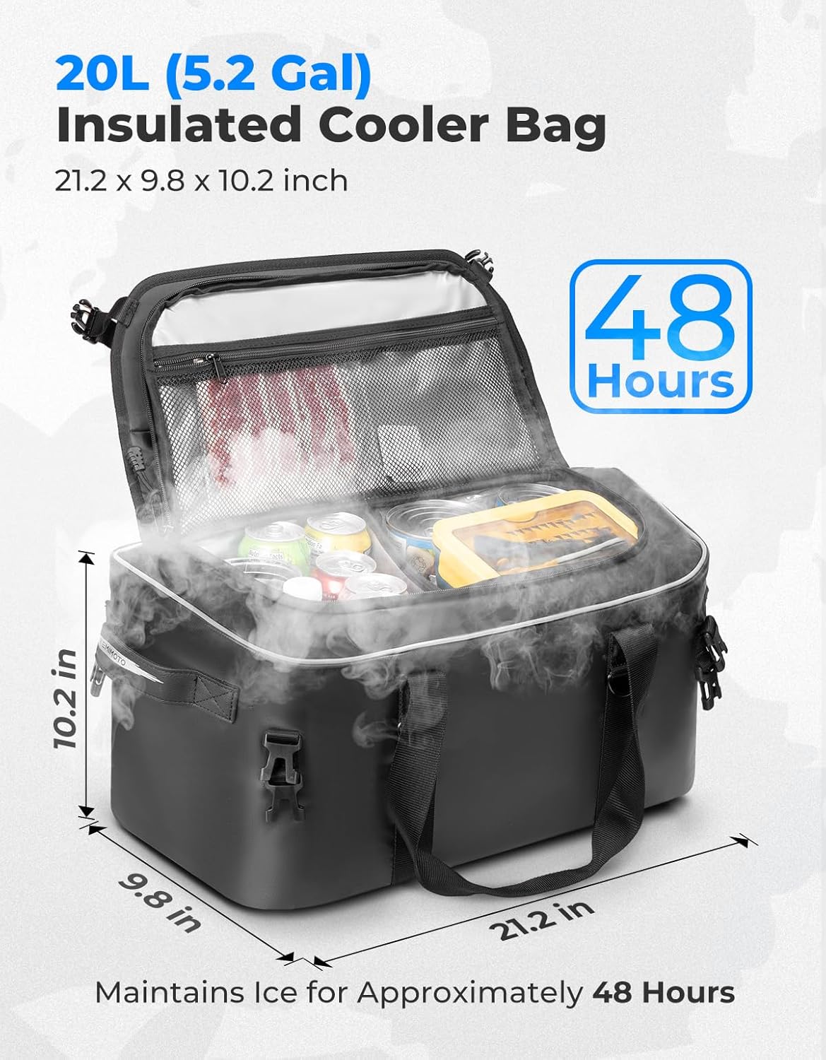 KEMIMOTO 20L（5.28 Gallons） Leakproof Ice Cooler Bag, Keeps Ice Cold for 48 Hours, Compatible with RZR XP 1000/4 and Pro XP, Zforce 950, PVC Under-Seat Storage