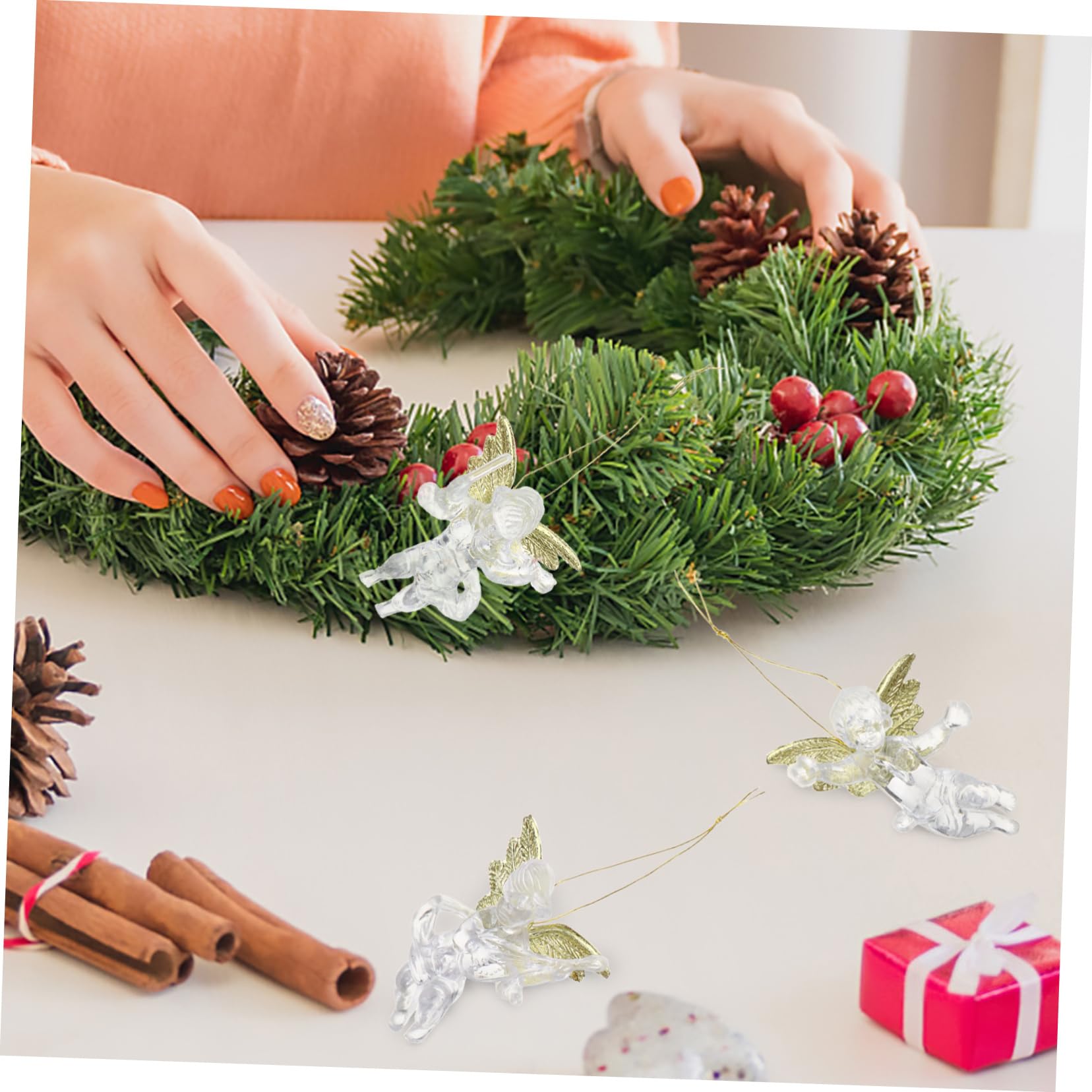 PRETYZOOM 72 Pz ciondolo d'angelo ciondolo albero di natale ornamenti chiari con oro decorazioni natalizie economiche angeli natalizi giocattoli da ragazza arredamento retrò plastica
