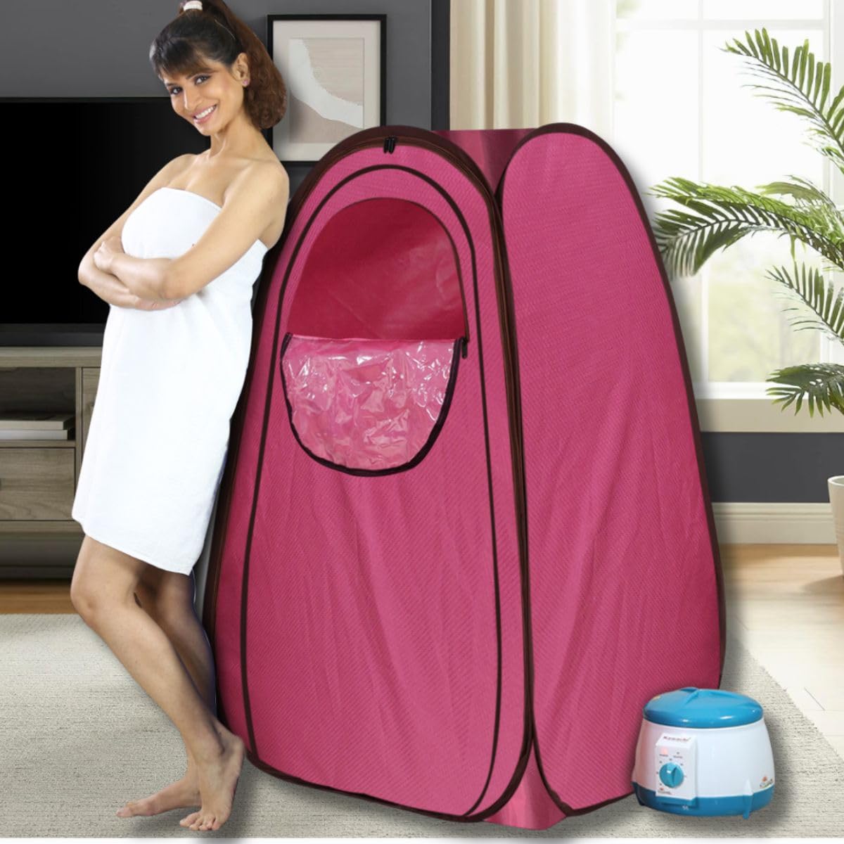 Kawachi Portable Steam Sauna Bath for Home, Full Body Personal Sauna, 1.5L 750W Steam Generator, 60 Minute Timer, Blue (Baby Pink)-image-35