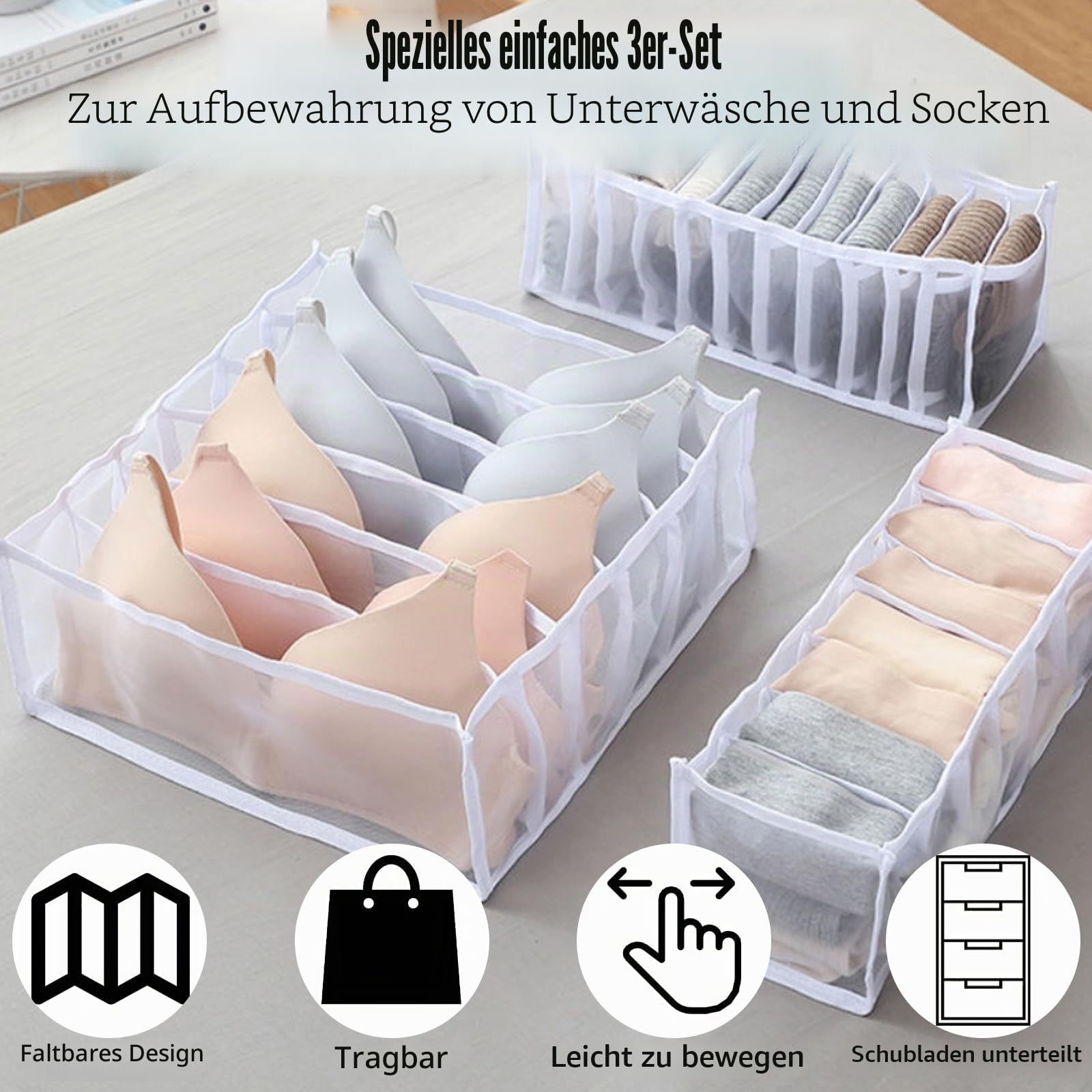 Schubladen organizer unterwäsche Socken Bh aufbewahrung Faltbare Schrank schublade organizerTeiler für unterwäsche(3 Stück) Küche, Haushalt & Wohnen