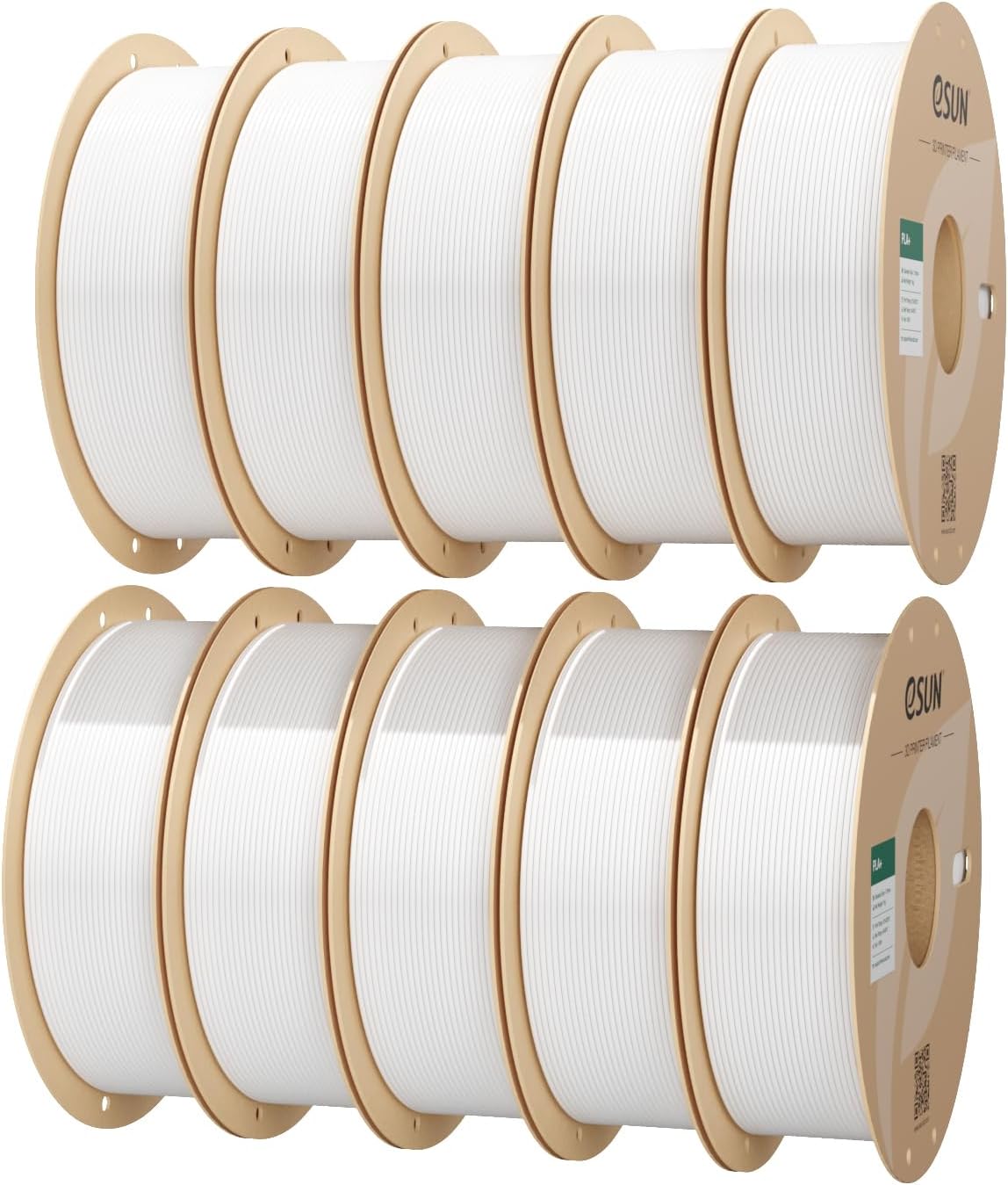 eSUN 10KG Bulk PLA+ Filament 1.75mm, Cold White, 10 Spool Pack (1KG/Spool) Pro-Grade High Toughness PLA Plus 3D Printer Filament, Clog-Free, Dimensional Accuracy +/- 0.03mm
