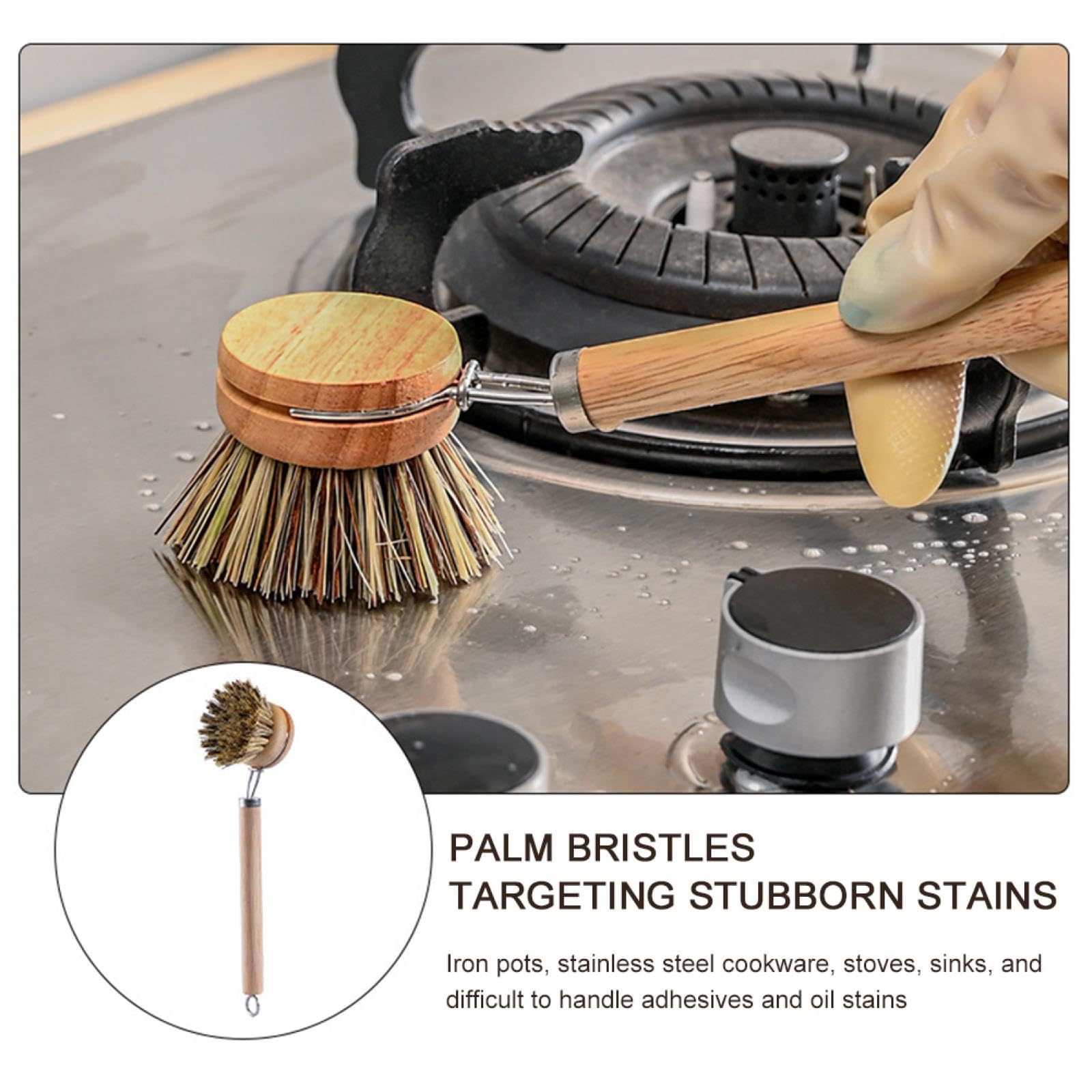 Cepillo para Platos reemplazable con Mango de Madera, quitamanchas, Cepillo portátil para Fregar y Limpiar el hogar, Accesorios de Cocina (Pelo de sisal)
