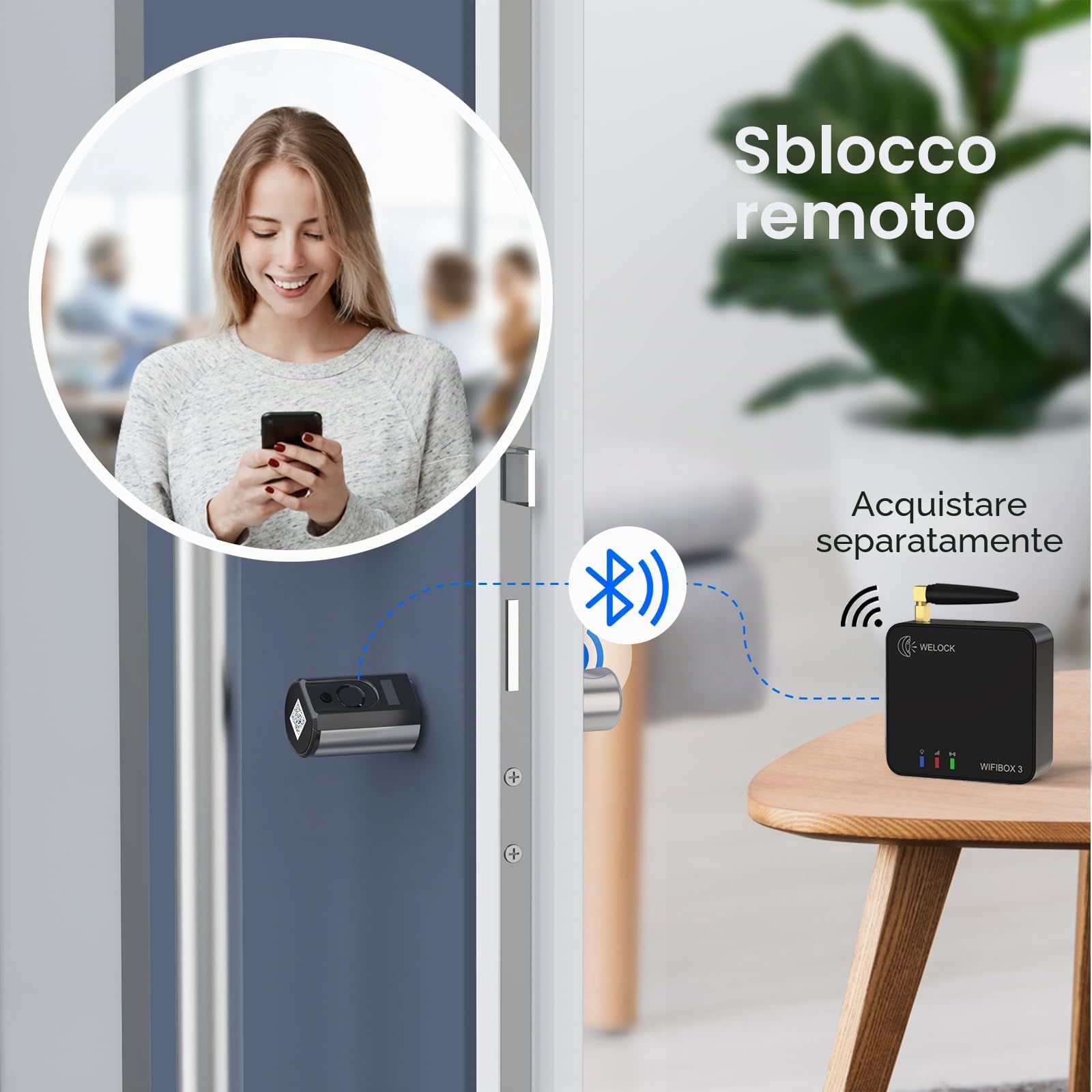 WELOCK Touch63 Serratura Smart serratura Impronta Digitale,Carta RFID,APP | Serratura elettronica WiFi(necessità welock wifibox),serratura porta blindata per porta 50-100mm,Smart Lock IP65,Argento