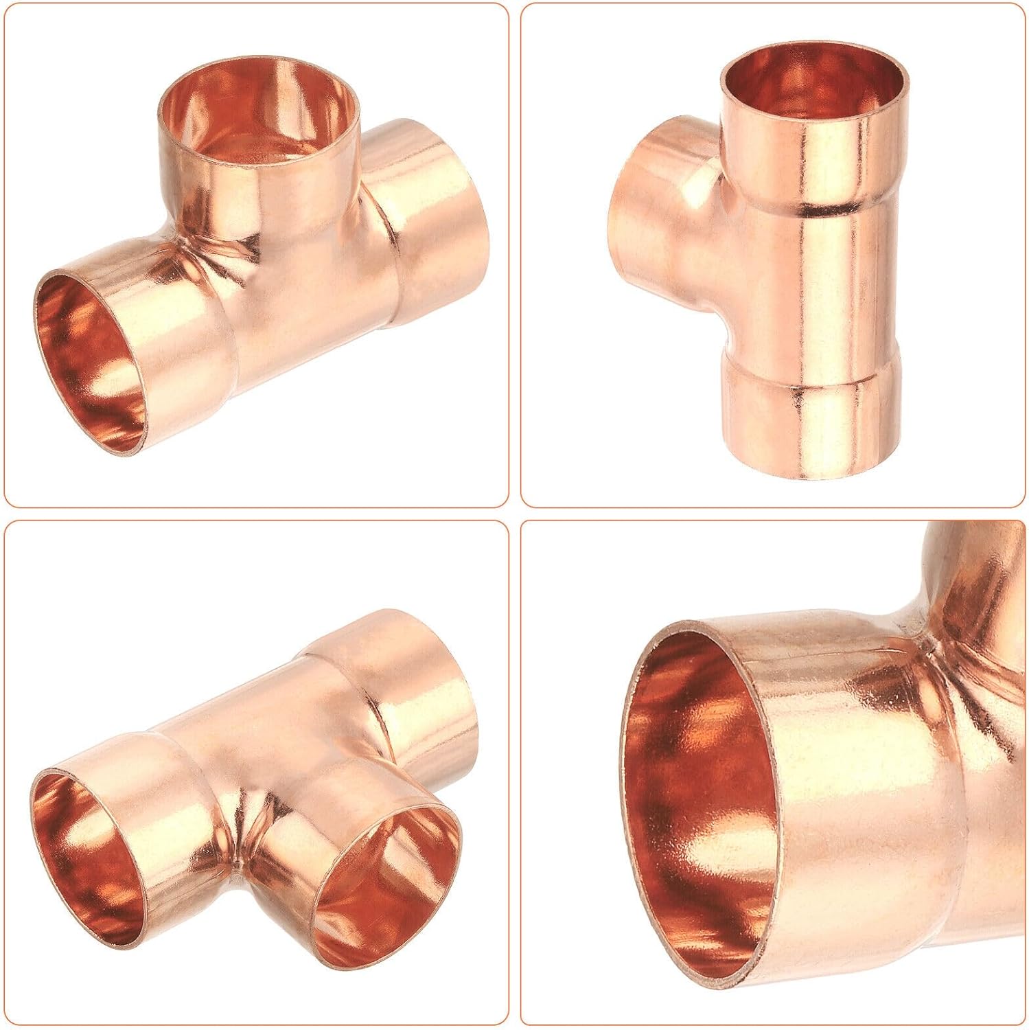 Toolparts And Accessories 5 Pcs 0.55 Inch Tee Copper Fittings With Sweat Solder 39x27mm (#CN#130824-13928)