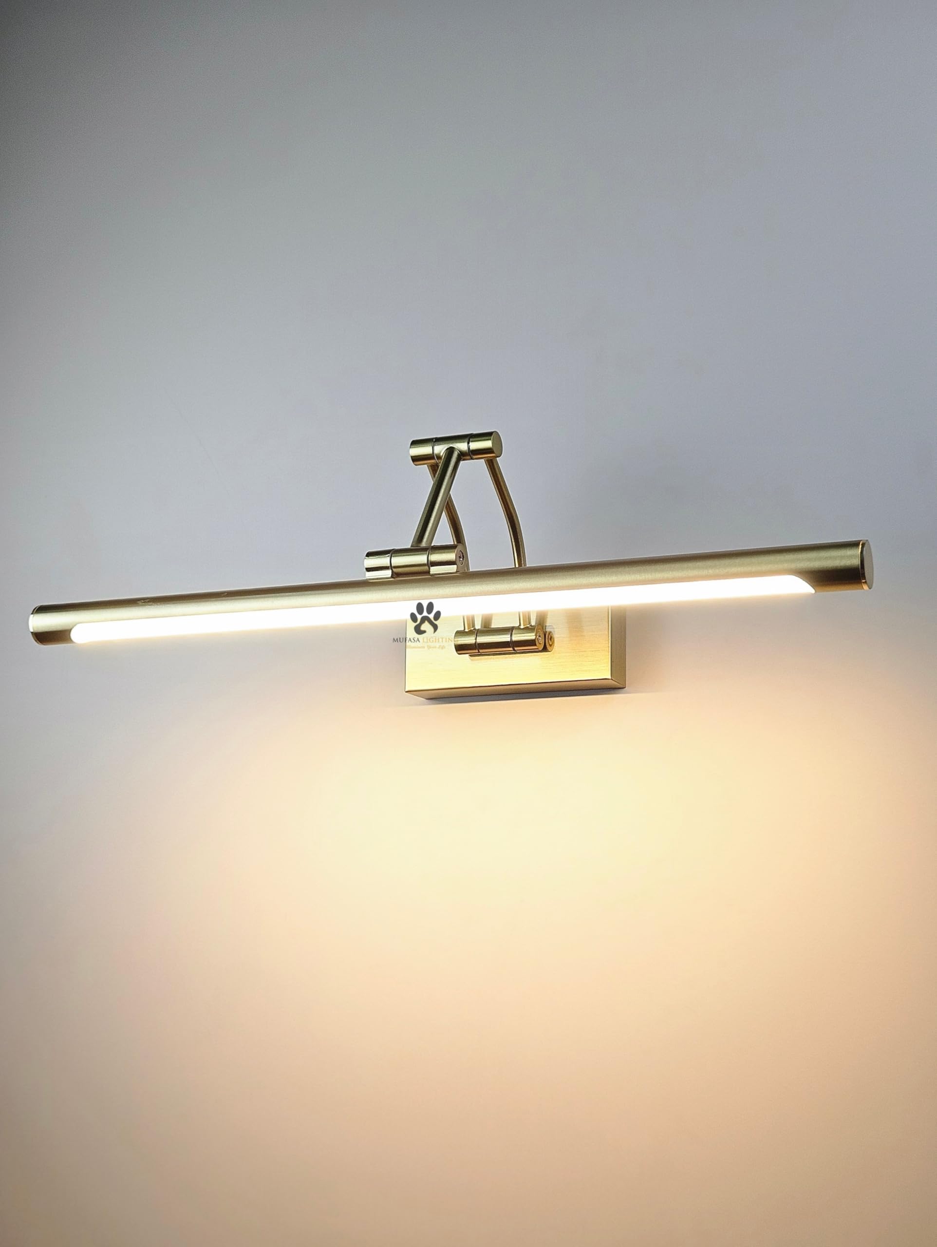 Mufasa 12 Watts Golden Finish Extra Long Arm LED Picture Photo Frame Light Mirror Vanity Bathroom Dressing Table Wall Light 3 Point Adjustable Head (3 Color Light)-image-37