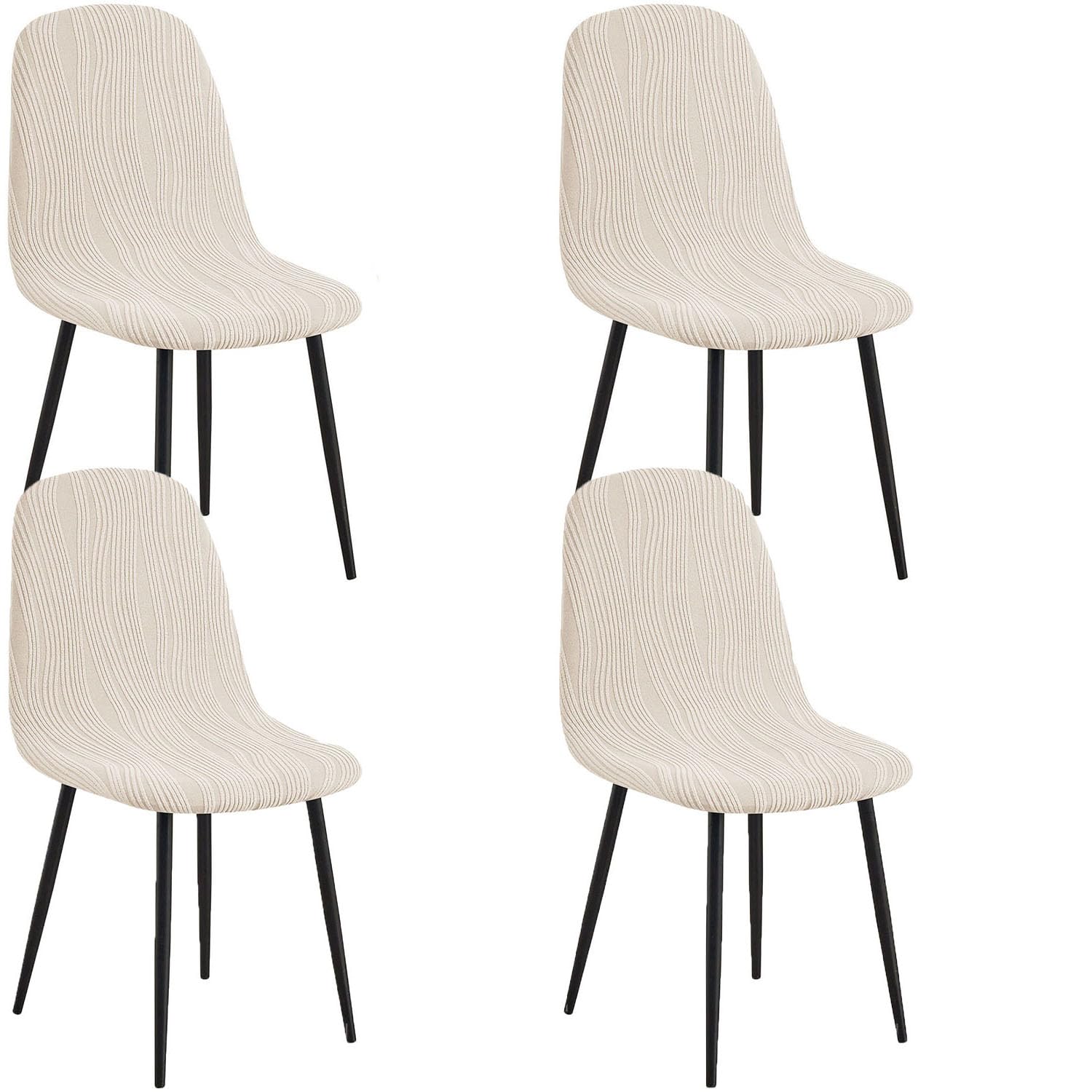 YOPOIY Stretch Shell Chair Covers for Dining Chairs Set of 6 4 2, Soft Jacquard Armless Chair Slipcovers, Washable Mid Century Modern Chair Protector for Pets (Beige,4 PCS)