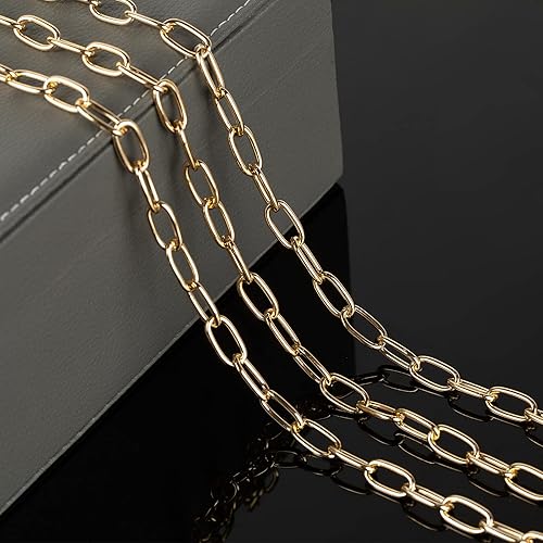 Miniatura 4 de Cadenas ovaladas de aluminio de 16.4 pies de oro claro para hacer joyas, cadena de eslabones de clip sin soldar, cadenas de collar de cadena a