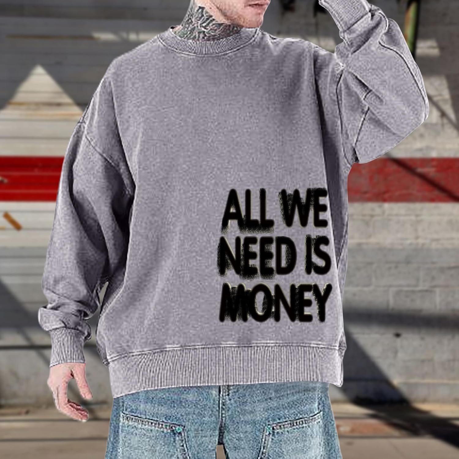 Mens Graphic Sweatshirt Streetwear Baggy Crewneck Hoodie Y2k Grunge Hip Hop Pullover Vintage Acid Wash Sweatshirt - Image 3