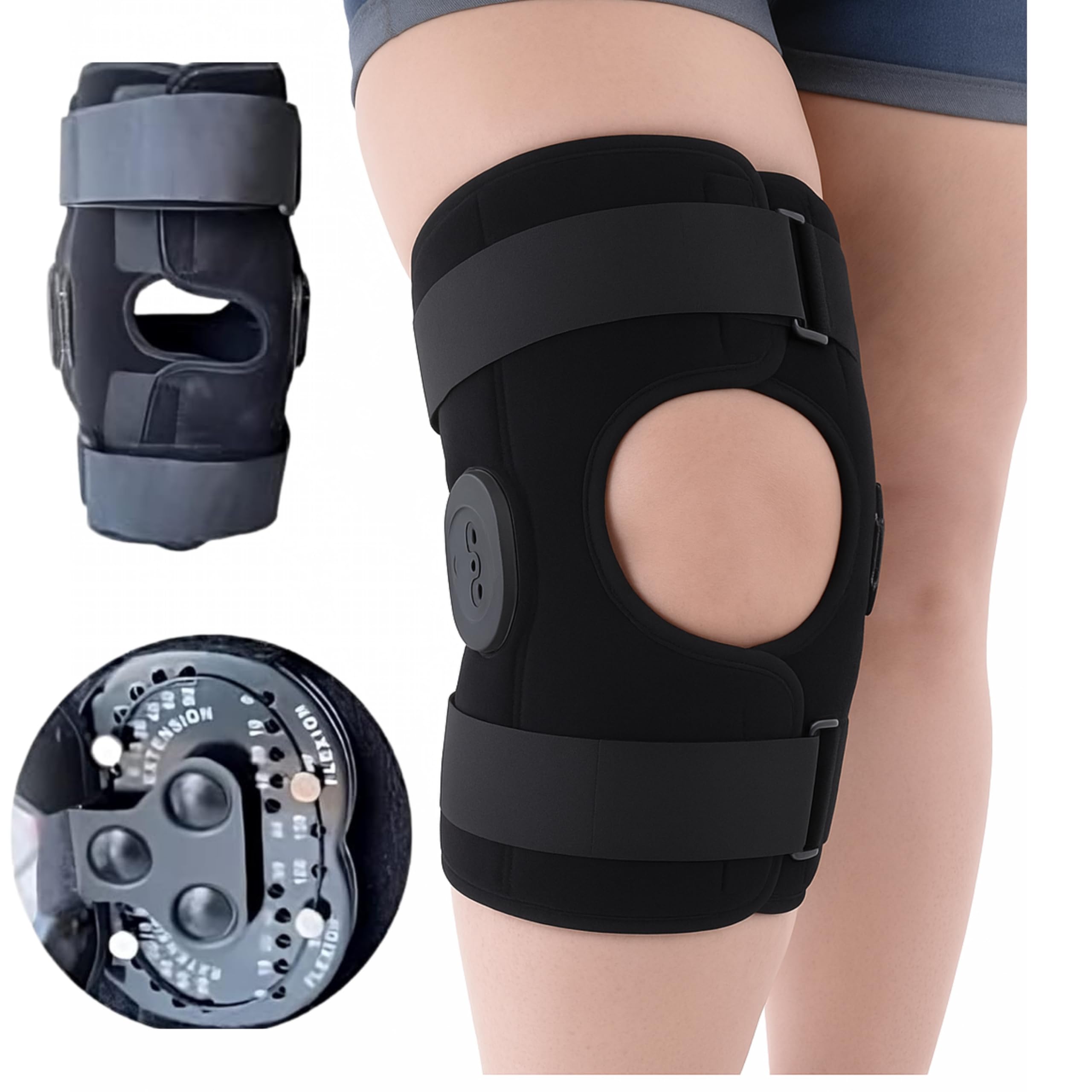 ComfyorthopedicHinged Knee Brace | Adjustable Locking ROM Immobilizer | Open Patella Support Sleeve | Dual Metal Side Stabilizers | Medical-Grade Knee Brace for ACL, MCL, PCL, Meniscus Tear. Fits Up to 48in