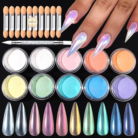 SUTOZMIWE 10 Colors Mermaid Pearl Chrome Nail Powder