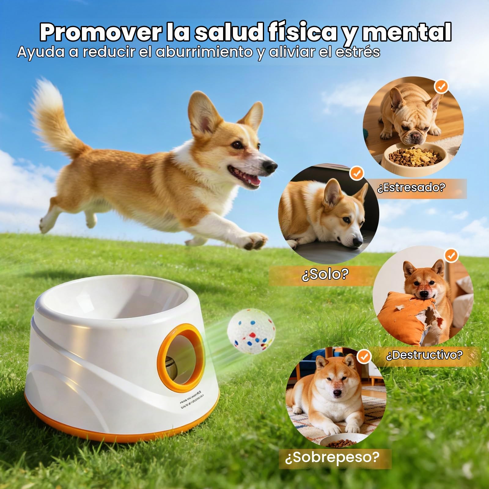 Lanzador automático de Pelotas para Perros, Máquina lanzapelotas con 6 Pelotas de Tenis de E-TPU y 3 ajustes de Distancia Juguete Interactivo para Perros (Distancia de Lanzamiento: 20–46 pies)