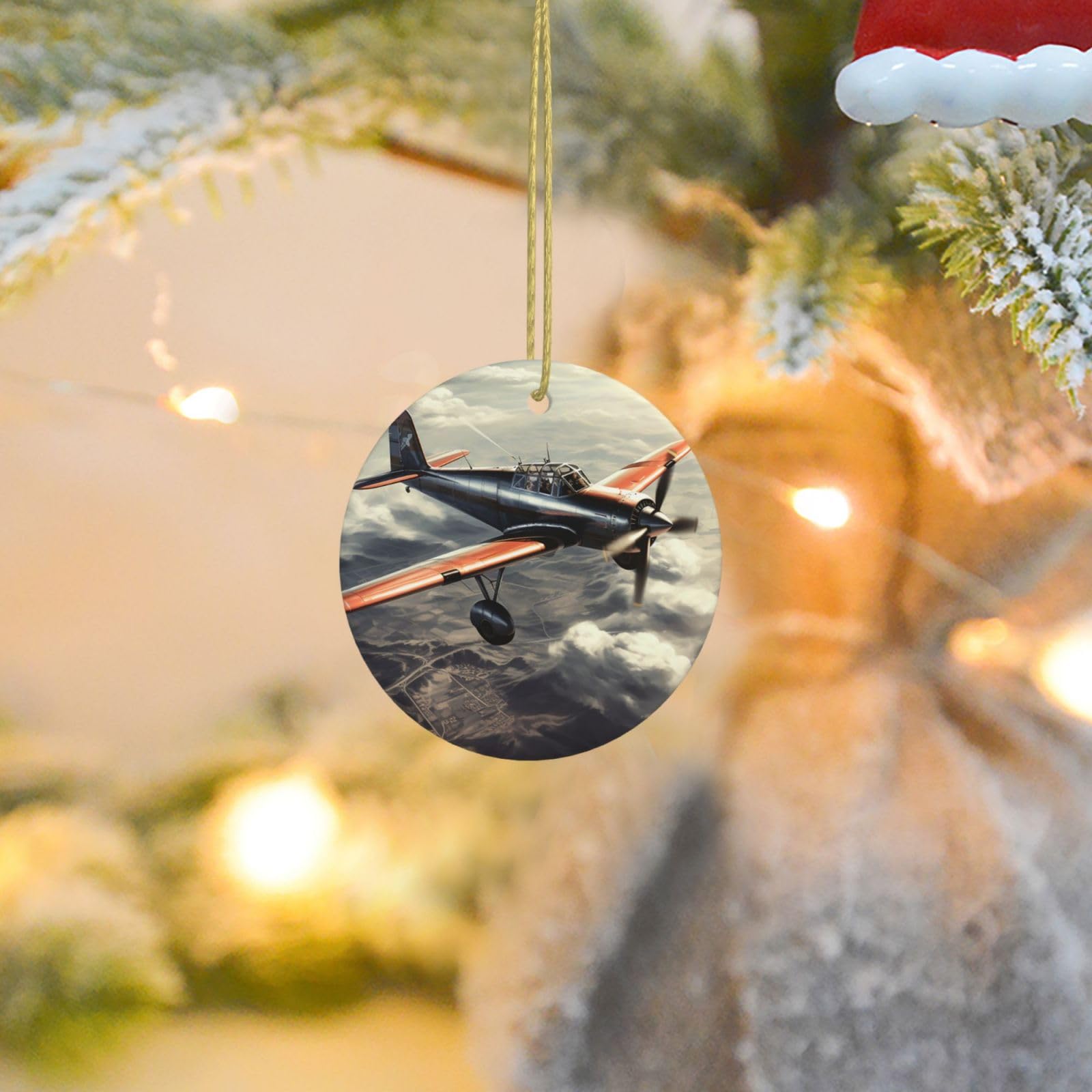 Christmas Ornaments for Christmas Tree Decoration Ceramic Hanging Retro Airplane Ornament with Gold Ribbon Crafts Round Pendant for Keepsake Gifts Glass Xmas Decor Party Supplies