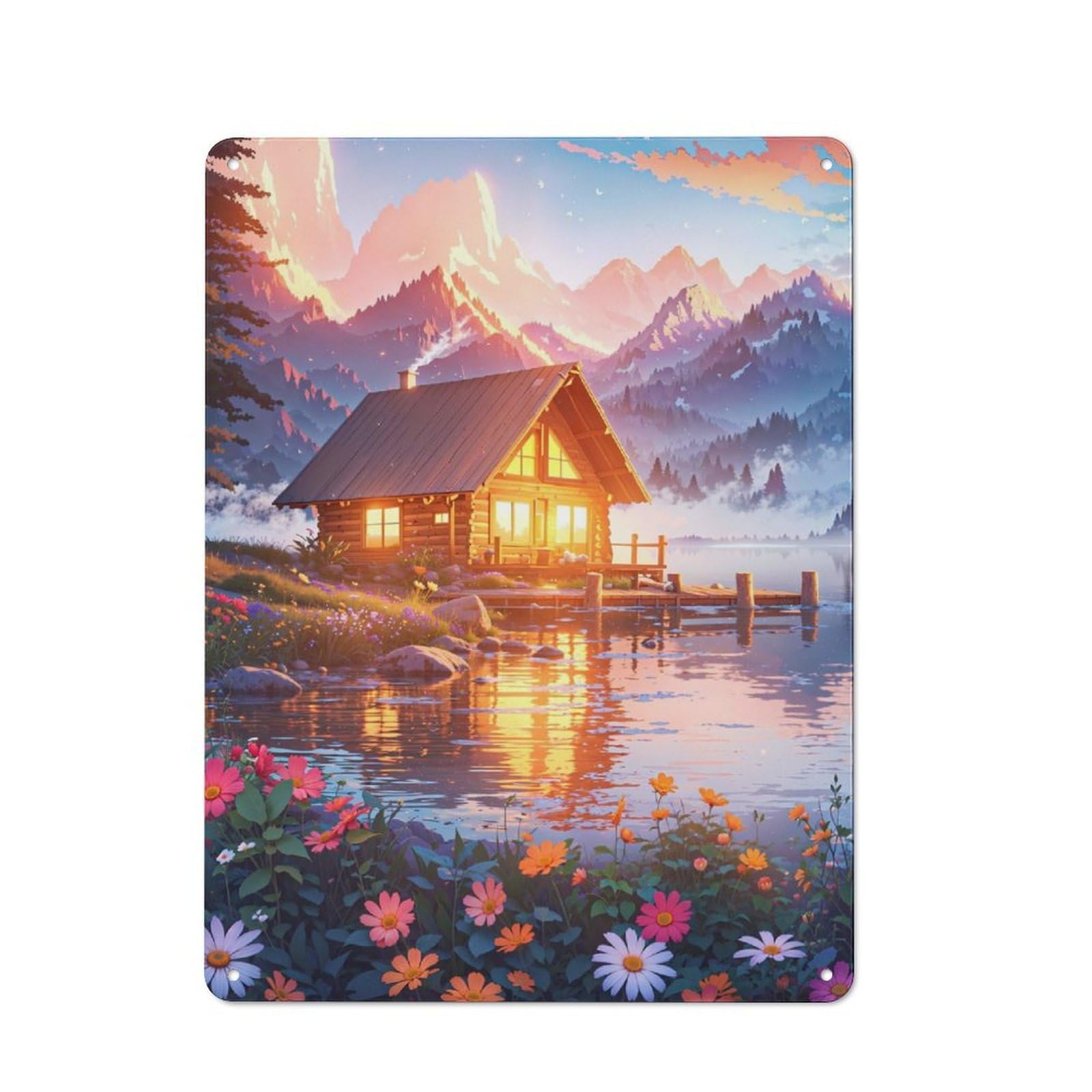 Junmoney Serenity Lake Vintage-Inspired Tin Sign 40X30cm For Garage Or Workshop, For Garage, Workshop And Man Cave Decoration