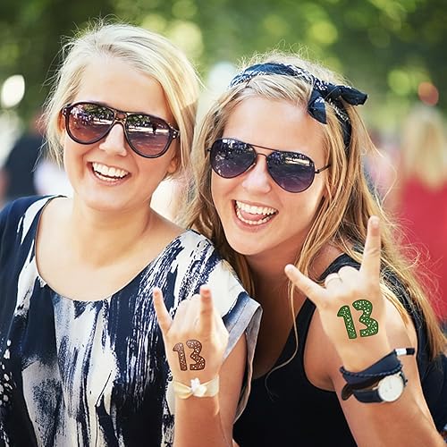 Miniatura 4 de 36 calcomanías de tatuajes temporales del número 13 de la suerte, 13 calcomanías extraíbles para tatuajes de mano con estrella con purpurina,