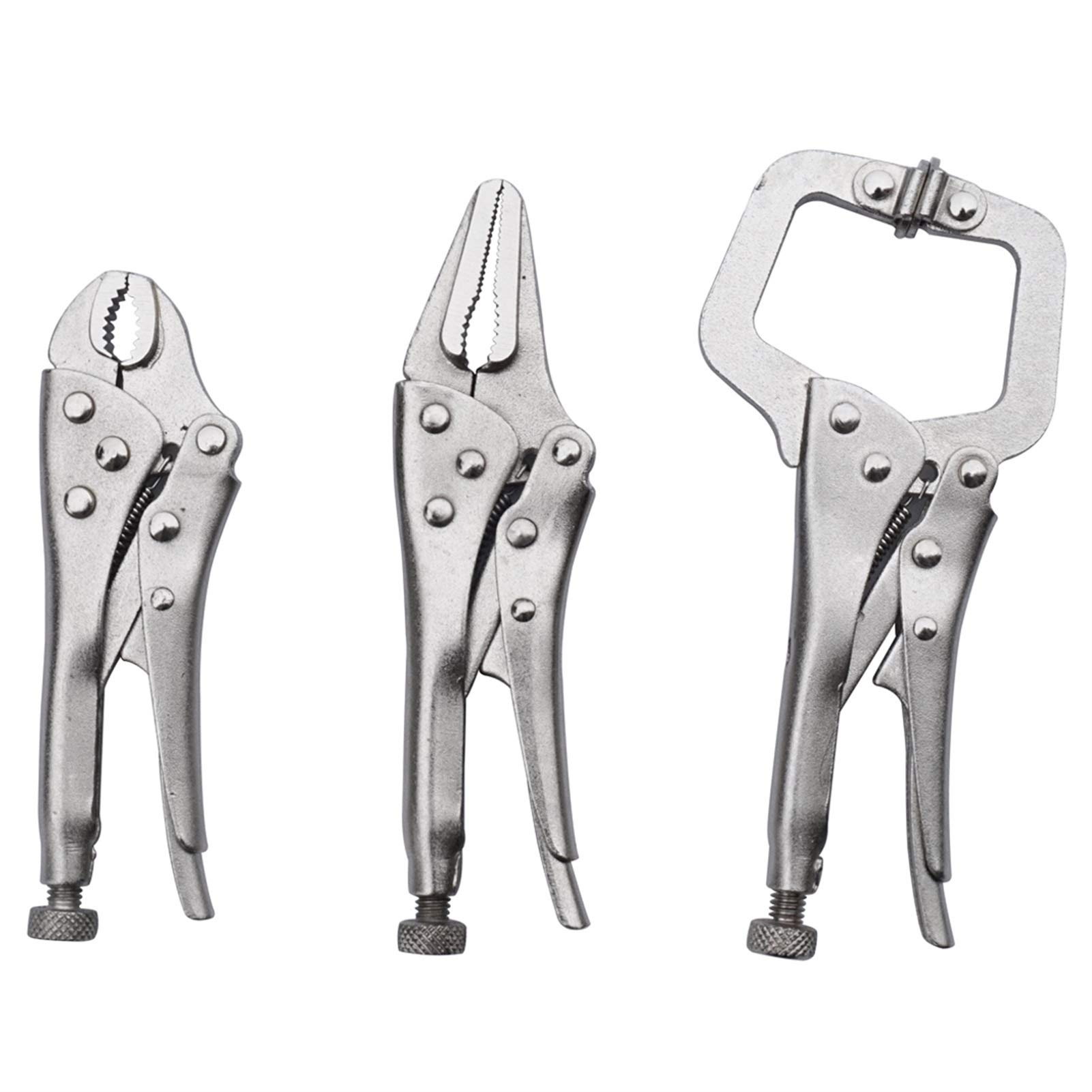 Zangen-Set, 3-teiliges Schraubstock-Verriegelungszangen-Set, 10,2 cm gebogene Backen und 12,7 cm lange Nase und 12,7 cm C-förmige Klemme, verschiedene Verriegelungs-Schweißklemmen, robuste Zangen,