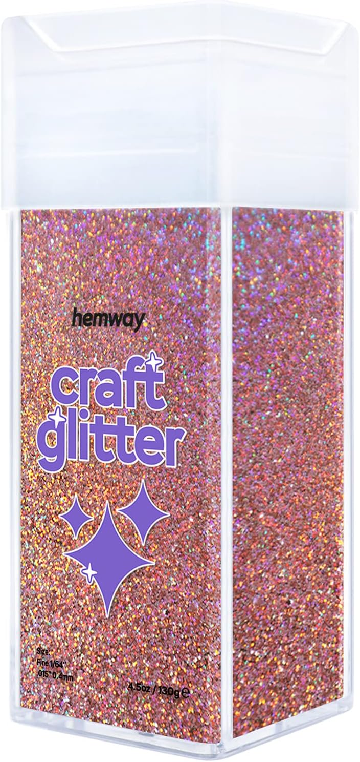 Hemway Glitter Shaker Rose Gold Holographic 110g Fine, Craft Glitter Shaker for Resin & Epoxy Crafts, Christmas Art Supplies