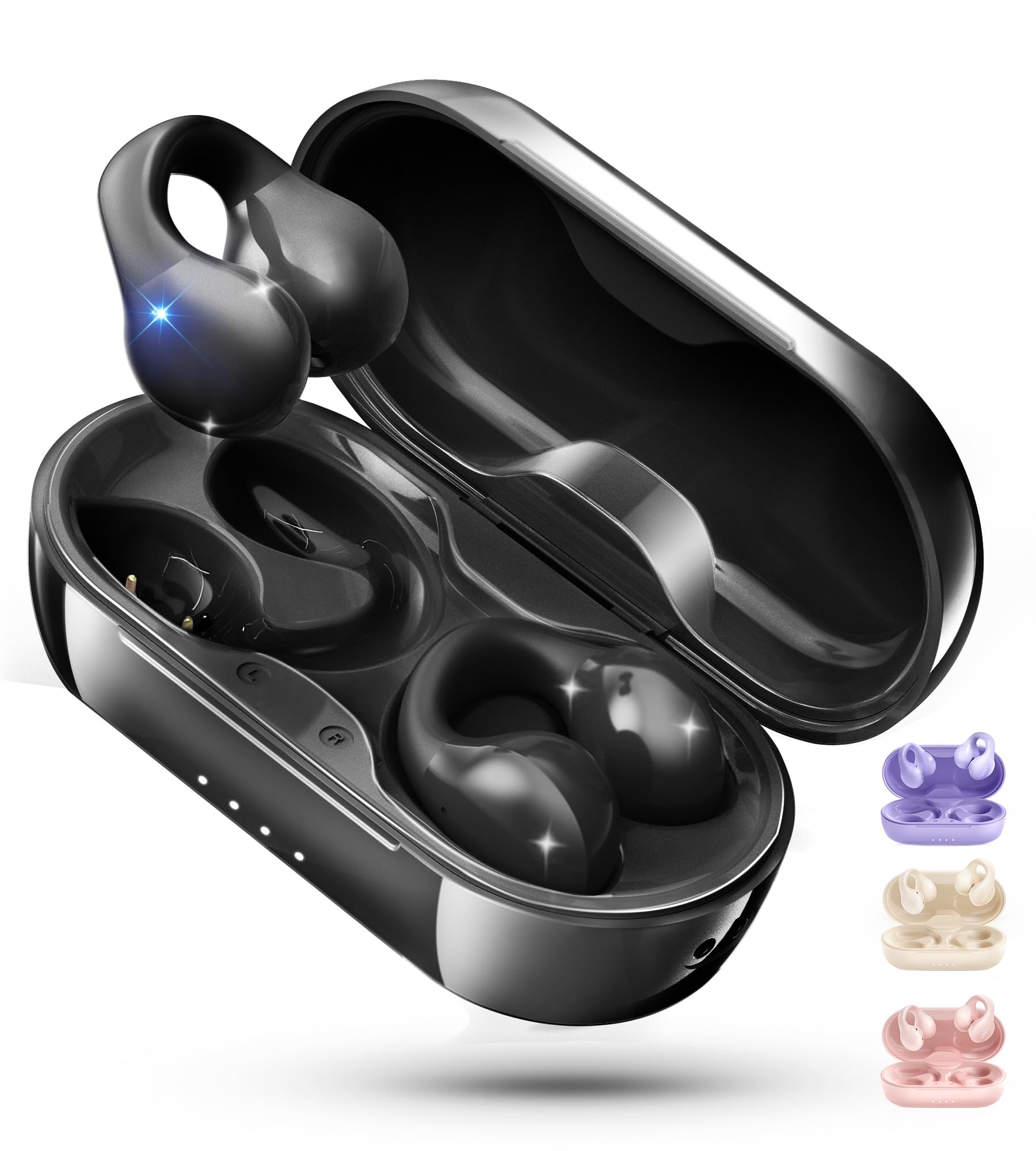 King Lucky i21 Open Ear Clip On Earbuds Wireless Bluetooth Ear Clip Headphones with Mic,Noise Cancelling, Waterproof IPX4,for Small Ears,Perfect for