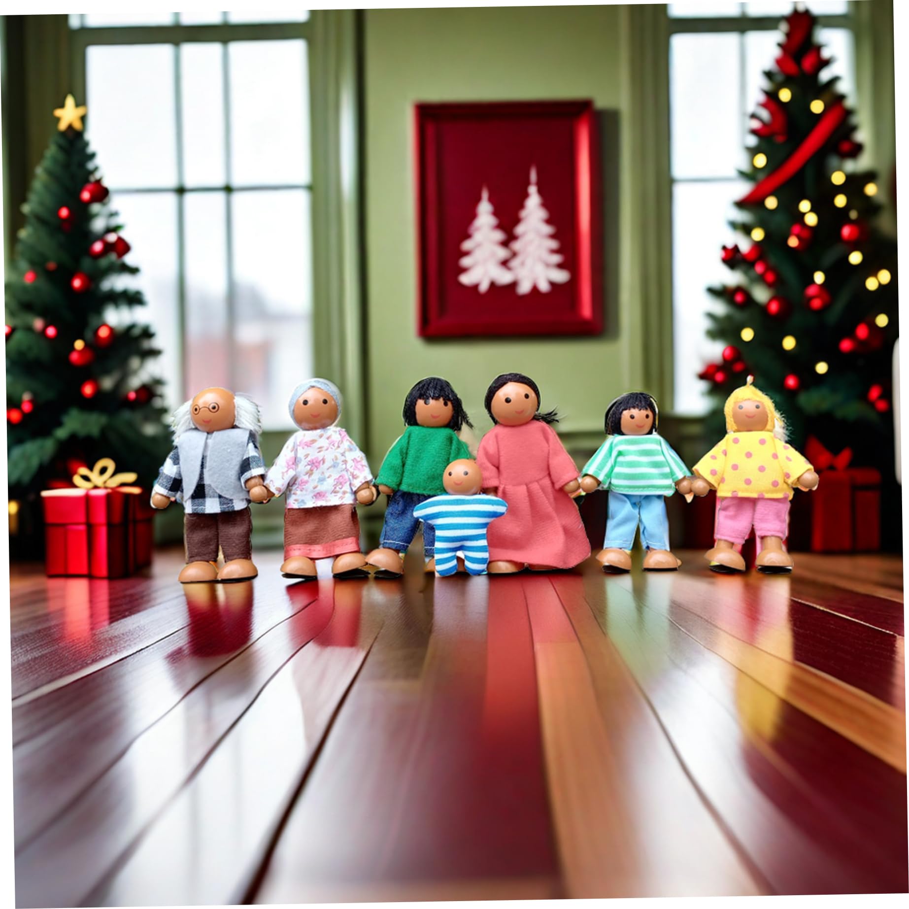 Wooden People Figures|7PCS Dollhouse People Simulation Wooden Dollhouse Adjustable Posture Doll House Figures Delicate & Cute for Girls Toddler Kids Play — view 3