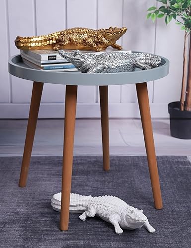 Miniatura 11 de HAUCOZE Estatua de escultura de cocodrilo, estatua de animal, decoración geométrica, poliresina, oro, 14 pulgadas