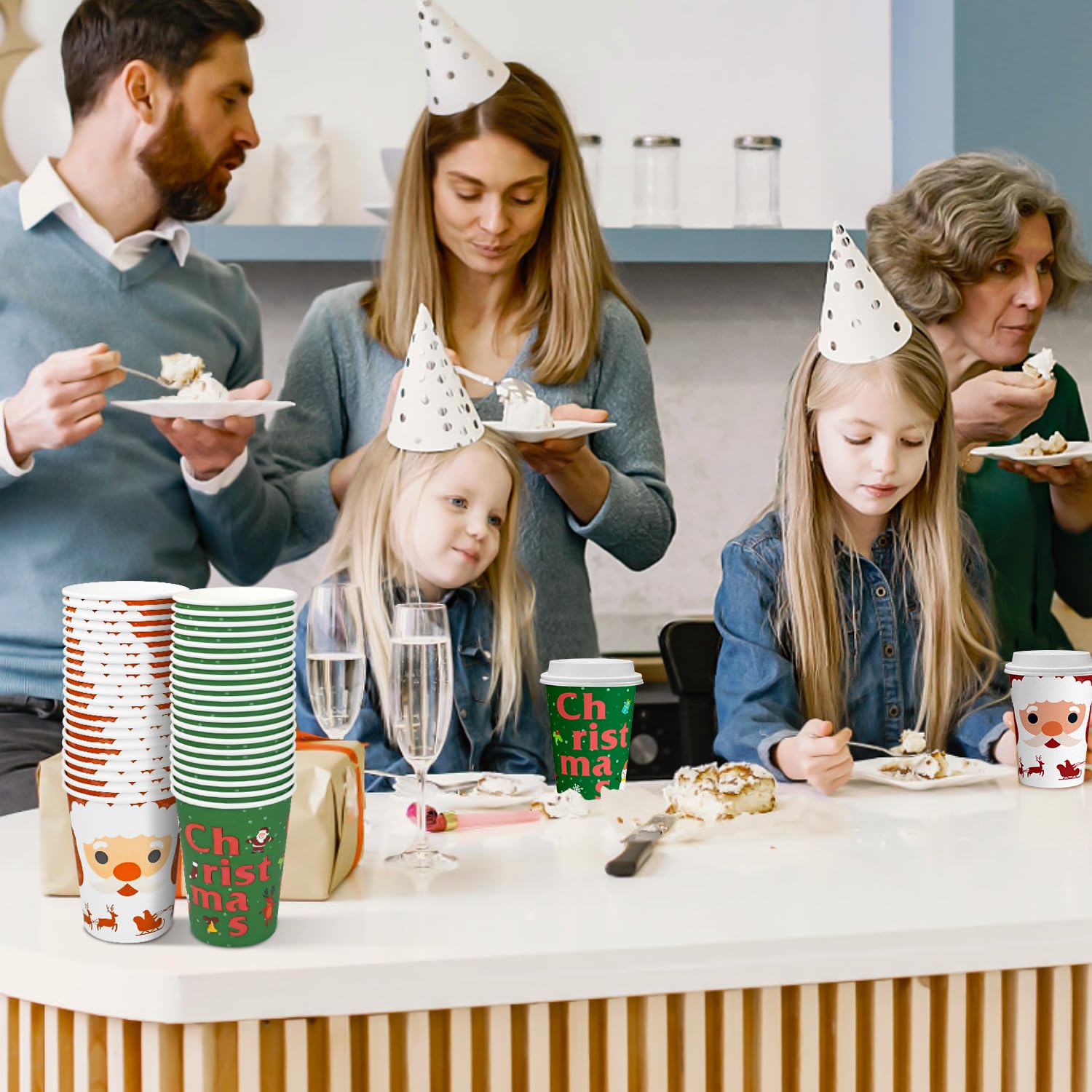Ginkgo Bicchieri da caffè natalizi con coperchio, 350 ml, bicchieri di carta usa e getta con Babbo Natale, per decorazioni natalizie, confezione da 40