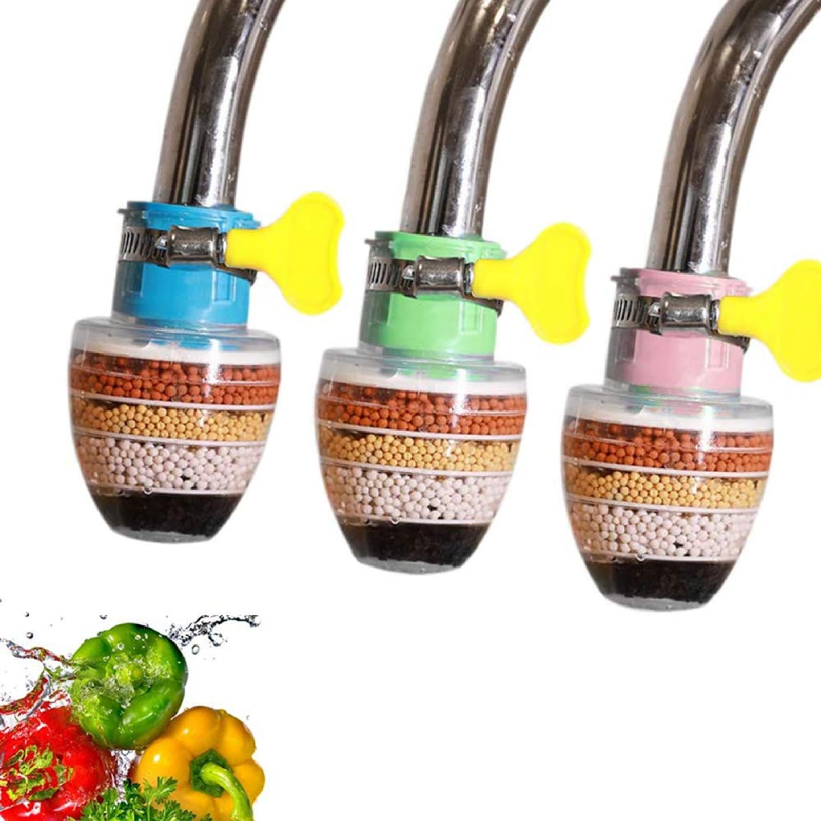 YQbestActivated Carbon Water Filter Tap,3 Pcs Clean Purifier Faucet Filter Cartridge for UK Taps, Upgrade Universal Kitchen Mixer Interface Faucet Filter （6-Layer Filtration）