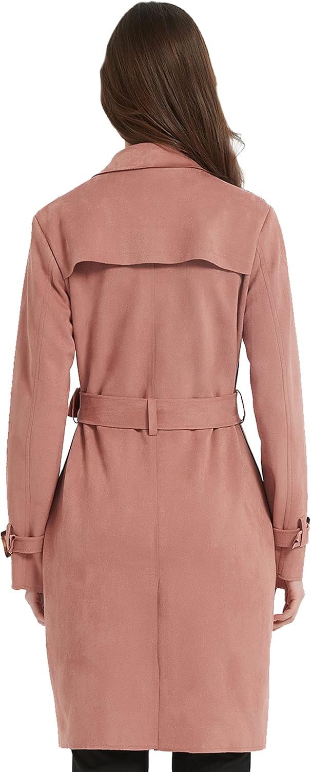 Bellivera Womens Faux Suede Leather Jacket Spring and Winter Fashion Long Trench Coat, Lightweight Windbreaker - Image 6