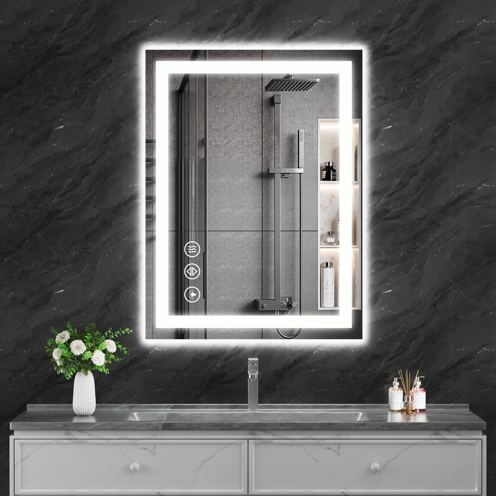 Koonmi 32x24 LED Bathroom Mirror, Shatterproof Mirror with Light