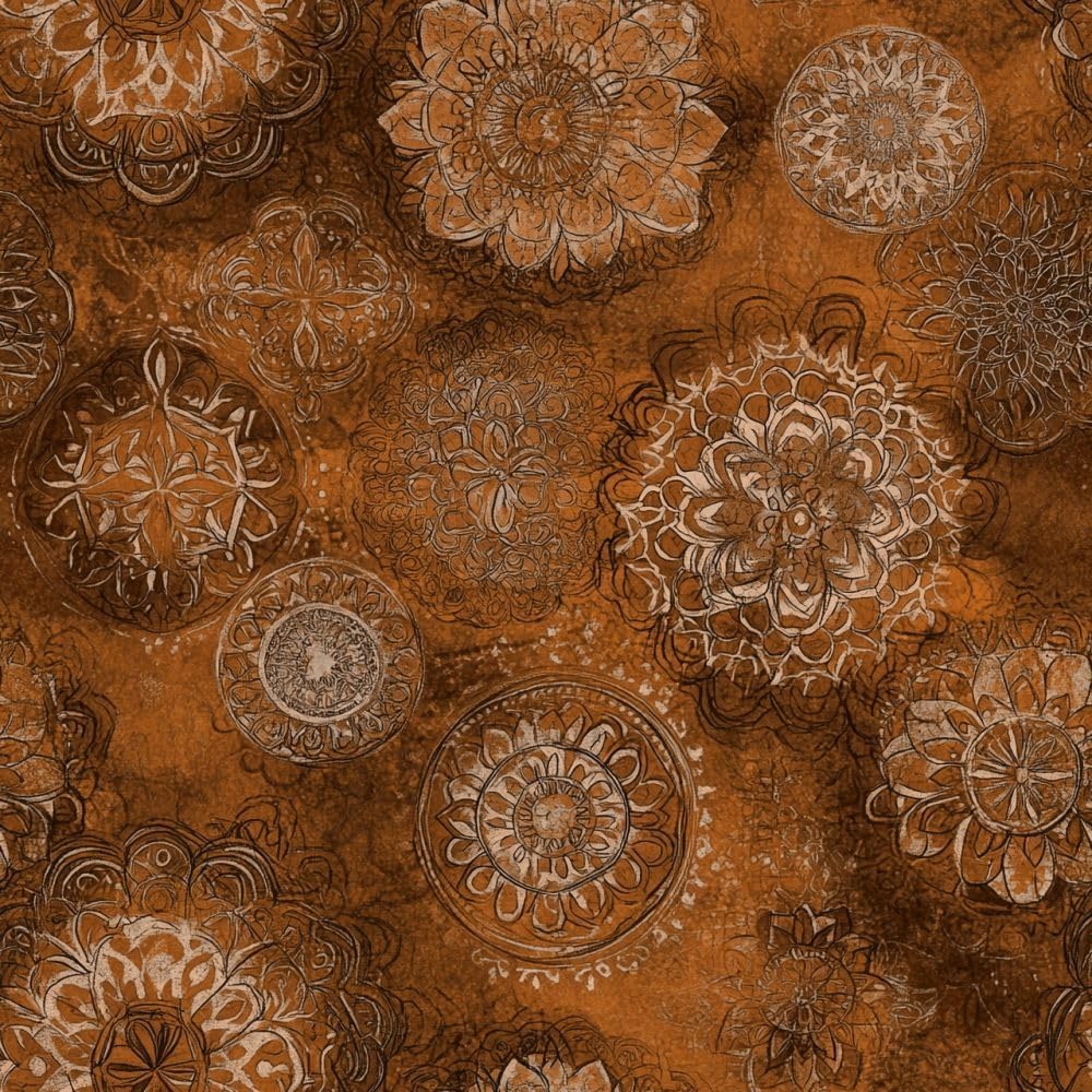 108" Wide Fabric Quilt Backing Vintage Medallion Digital Printed Premium Cotton Fabric Cut by The Yard Toffee (Shades of Browns)