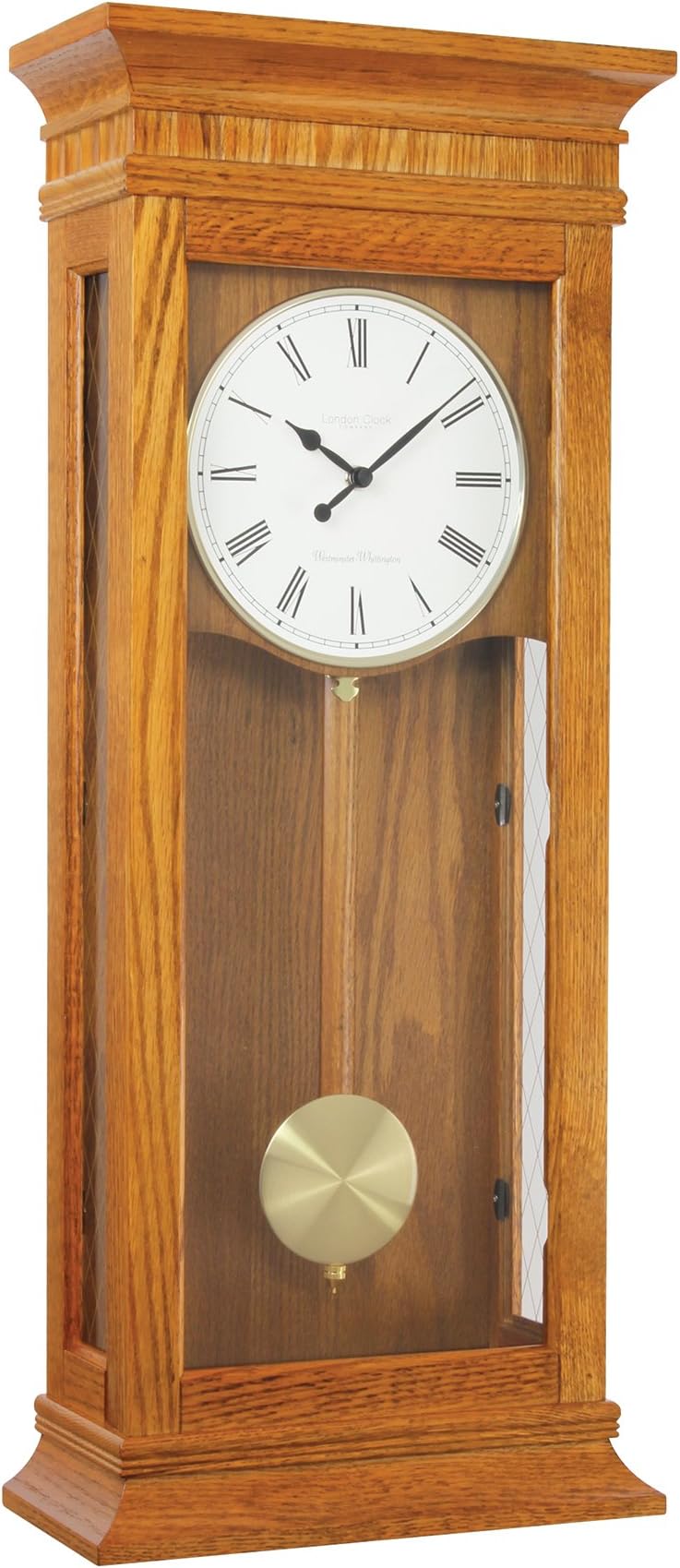 London Clock - 25073 - Tall Oak Wood Finish Pendulum Wall Clock