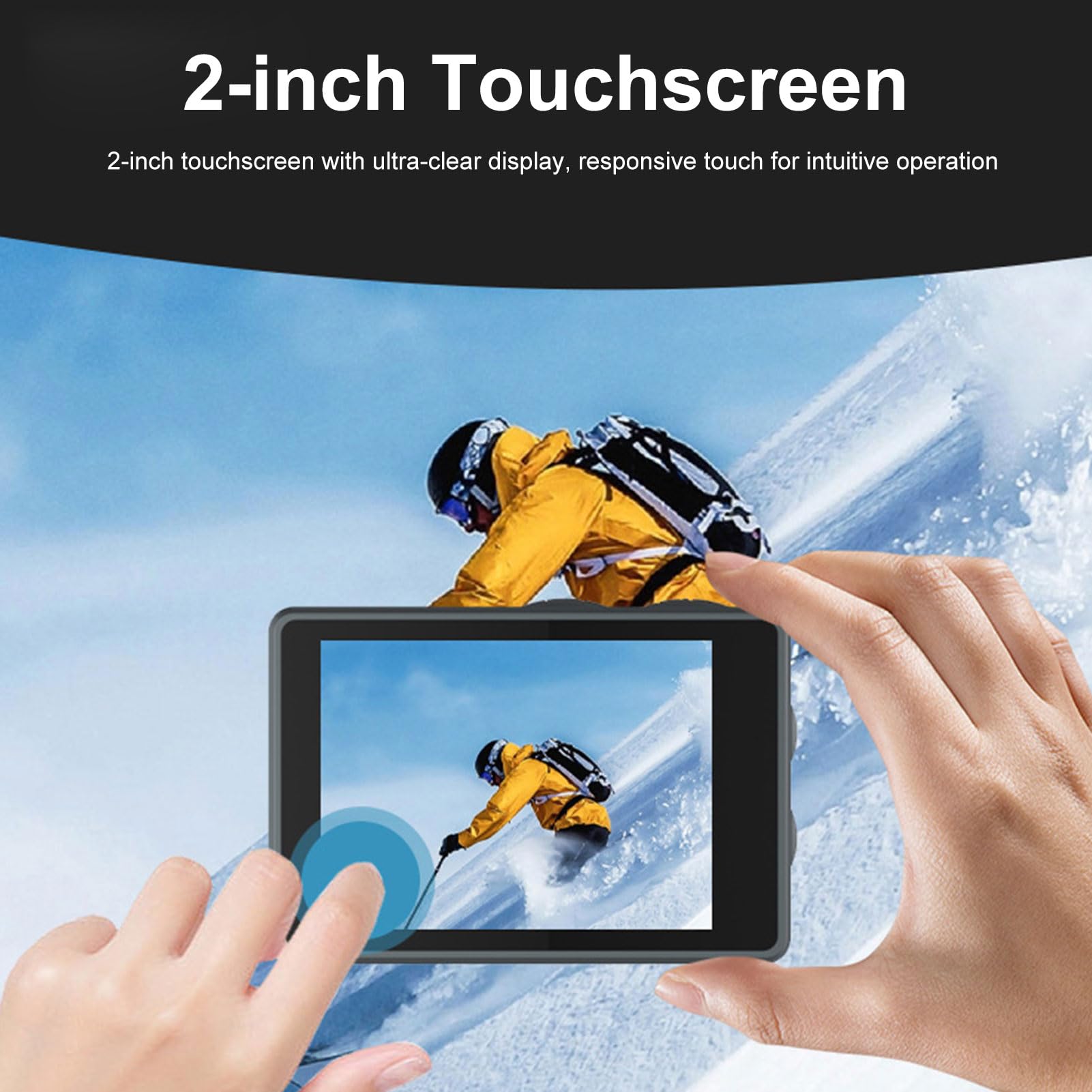 Andoer Action Camera WiFi 5K Ultra HD Dual Screen grandangolare 170°, stabilizzazione a 6 assi, fotocamera subacquea 30M con microfono senza fili