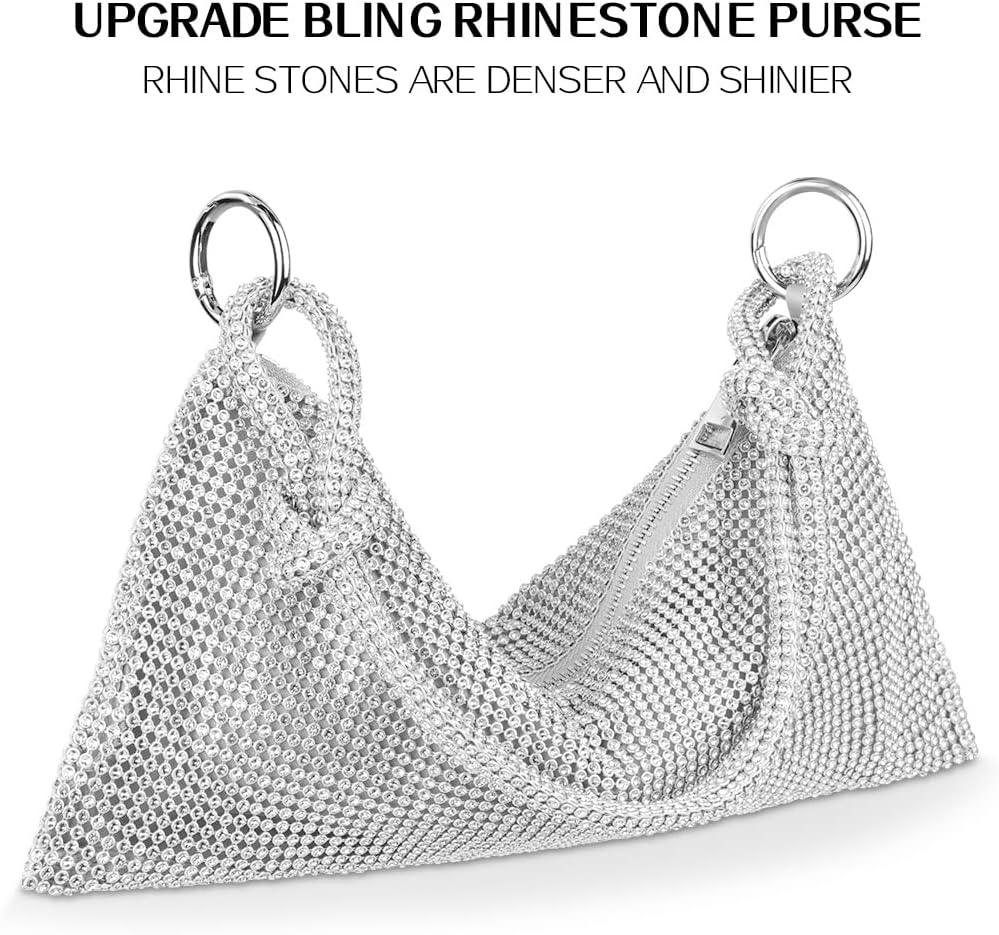 OSDUE Rhinestone Purse for Women Evening Bag Rhinestone Hobo Bag Sparkly Mini Handbag Silver Diamond Purses Bling Rhinestones Shiny Silver Clutch for Wedding Party Club - Image 6