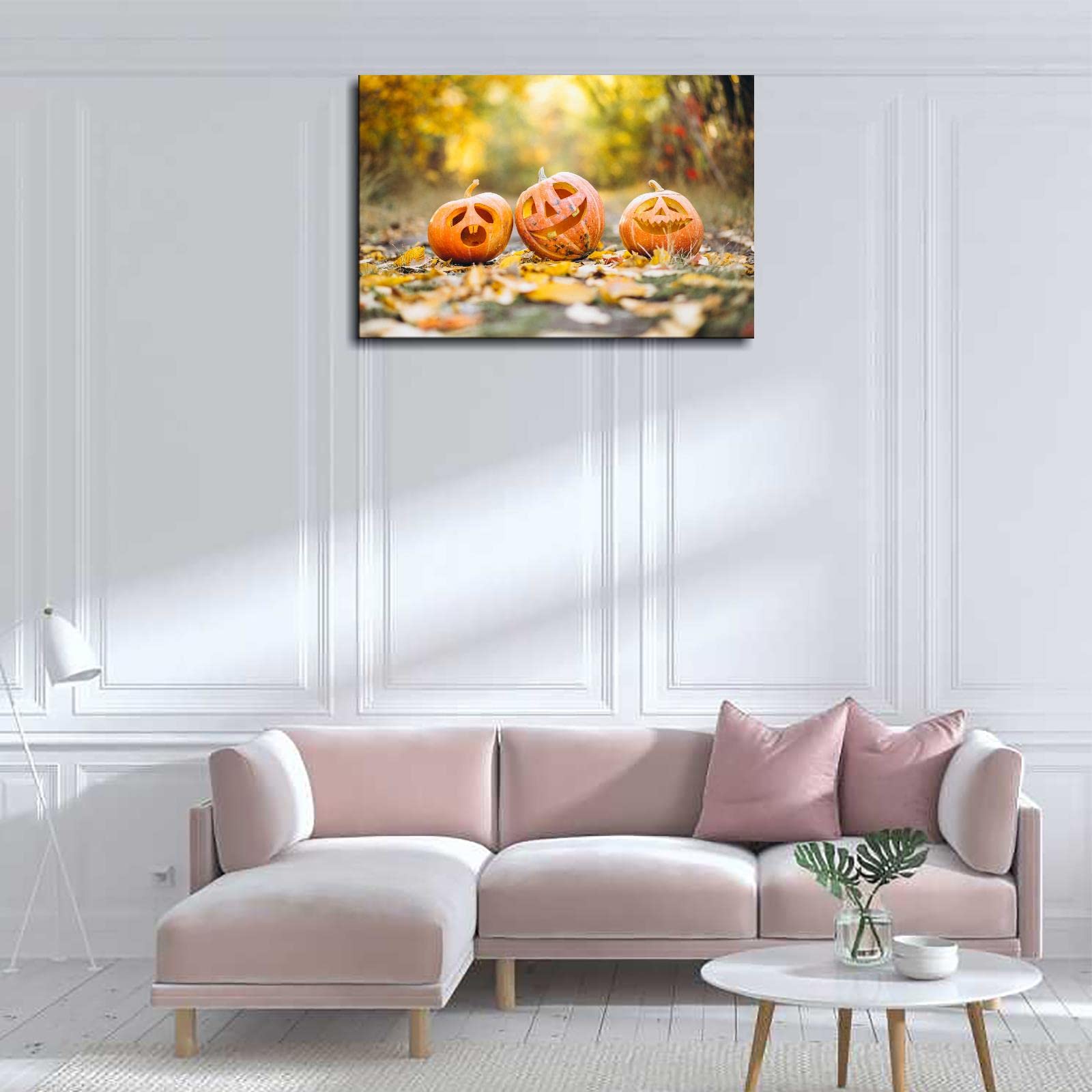 FOCCAR Stampe artistiche da parete con zucca di Halloween, stampa astratta notturna in stile vintage su tela, decorazione da parete per camera da letto e casa