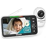 OKAIDI 720P HD Baby Monitor, 5 Inch Baby Monitor with Camera and Audio, 5000mAh Battery, Remote Pan-Tilt, 3X Zoom, 1000ft Baby Monitor NO WiFi, Night Vision, 2-Way Talk, Temperature, Lullabies