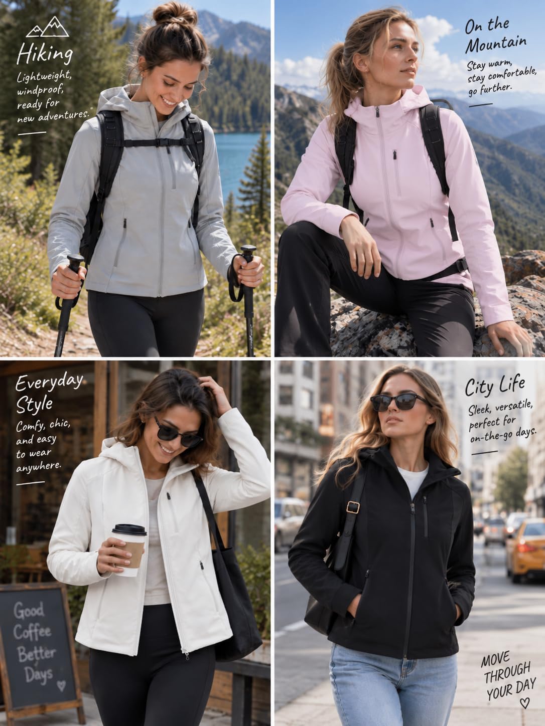 Mudere Women's Softshell Jacket with Hood Fleece Lined Warm Lightweight Windbreaker Waterproof Coat for Outdoor Hiking