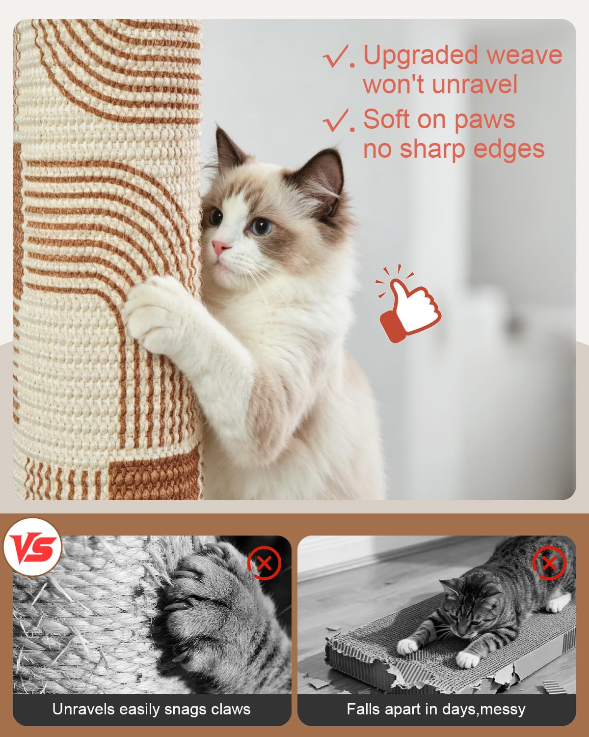 Odoland Kratzbaum 78cm hoch Kratzsäule für Katzen mit Plattformen Katzenspielzeug, Stabil Sisal Kratzstamm für große Katzen Wohnungskatzen, Braun